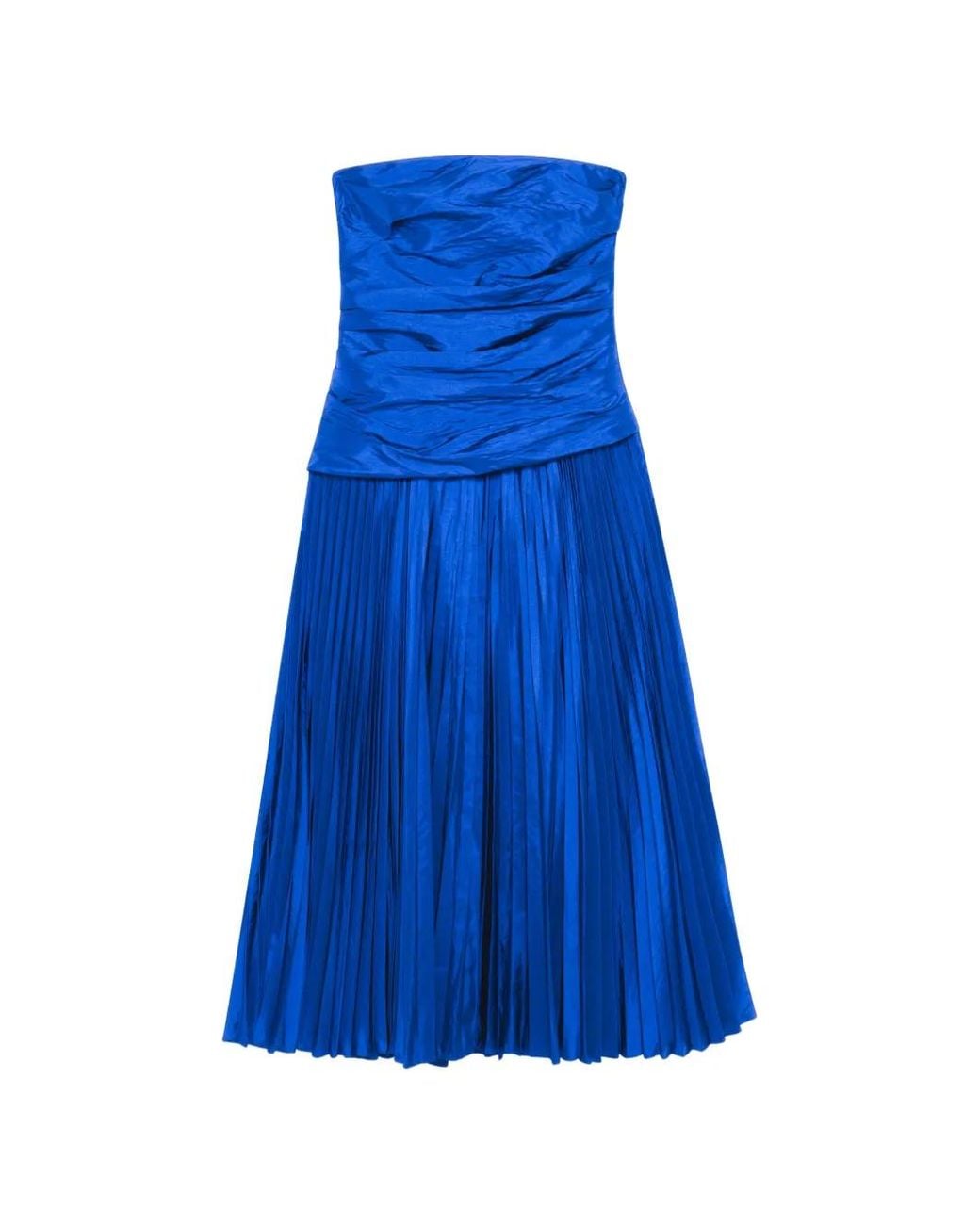 Jonathan Simkhai Blue Robe Mi-Longue Aria Sans Bretelles À Plis