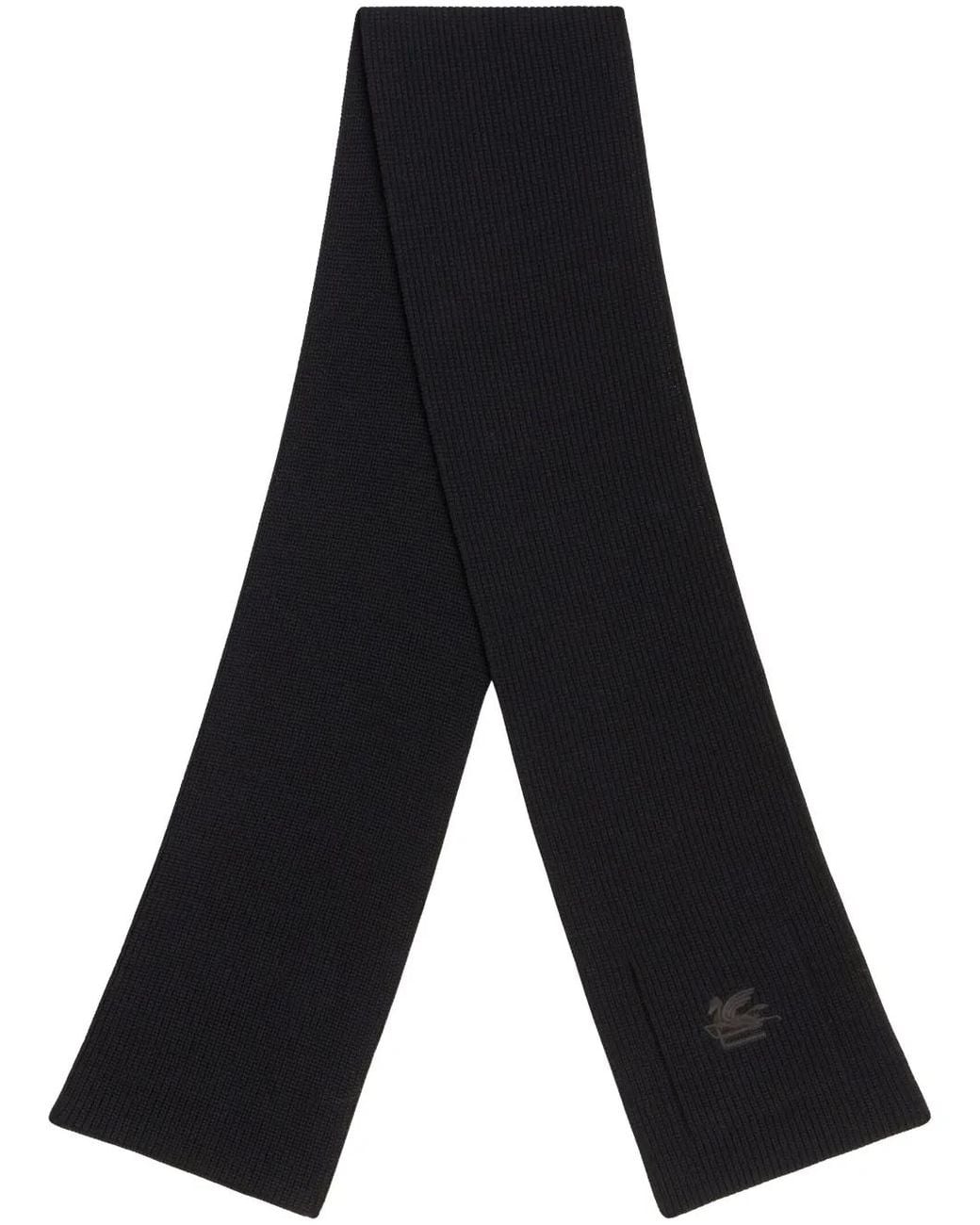 Etro Black Fine-Knit Wool Scarf
