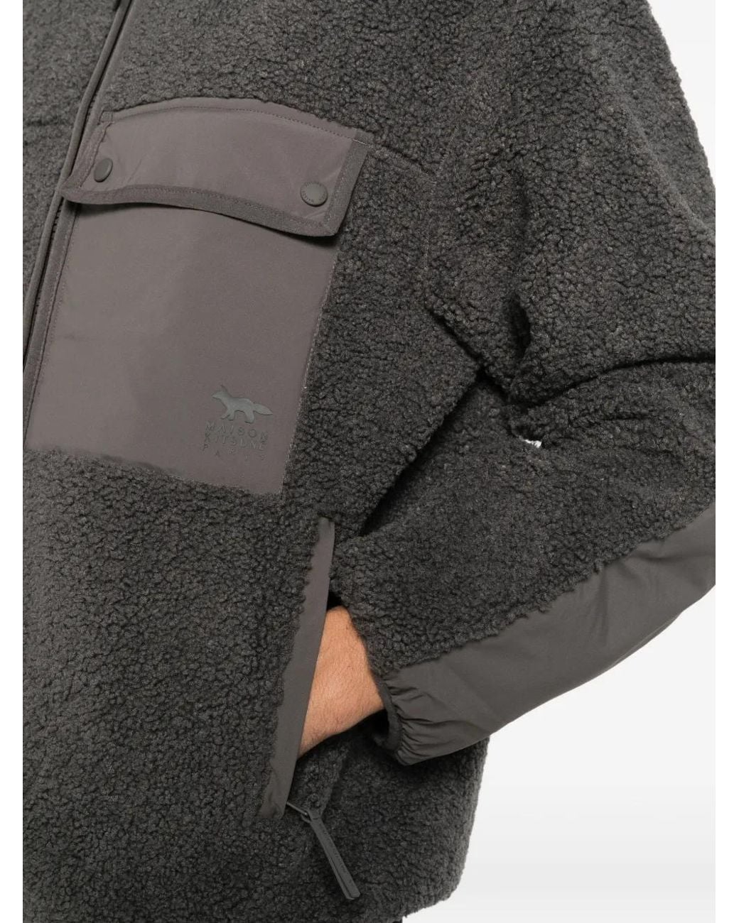 Maison Kitsuné Black Fleece-Texture Panelled Jacket for men