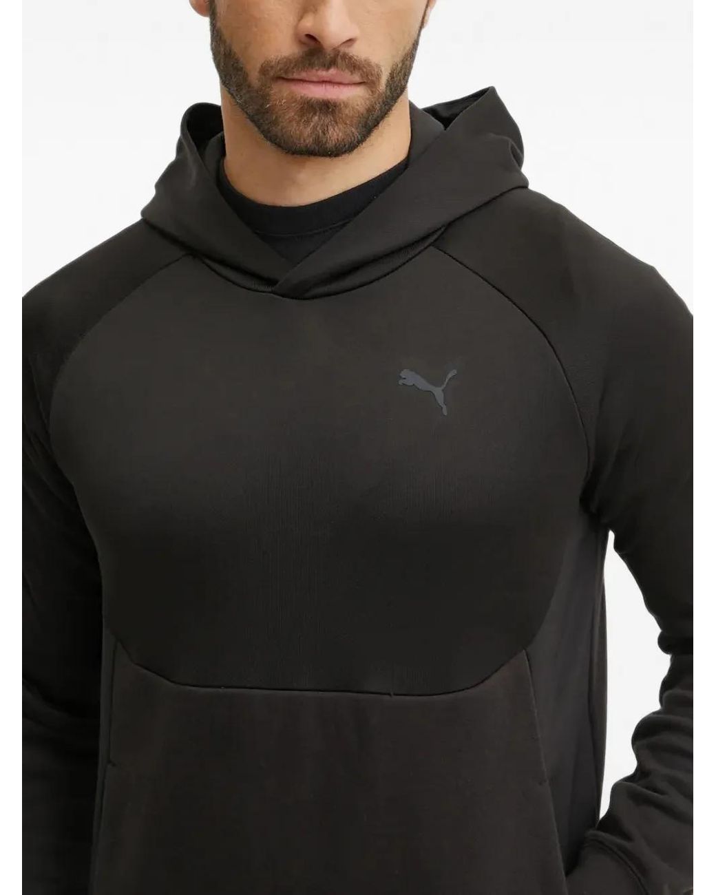 PUMA Black Raglan-Sleeve Logo-Print Hoodie for men