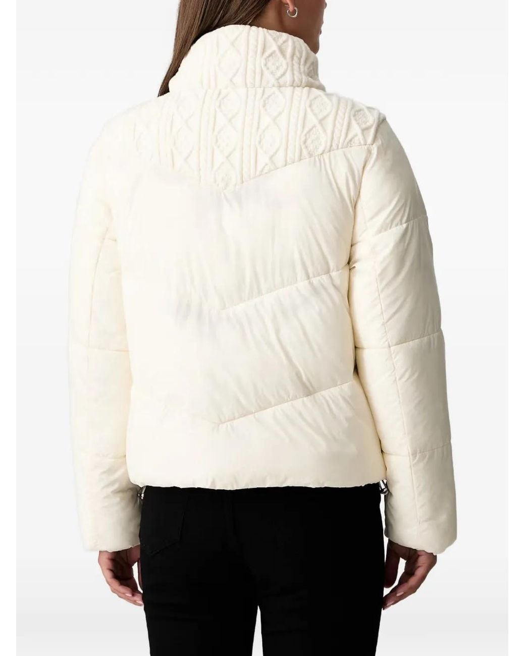 DKNY White Cable-Knit Panelled Puffer Jacket