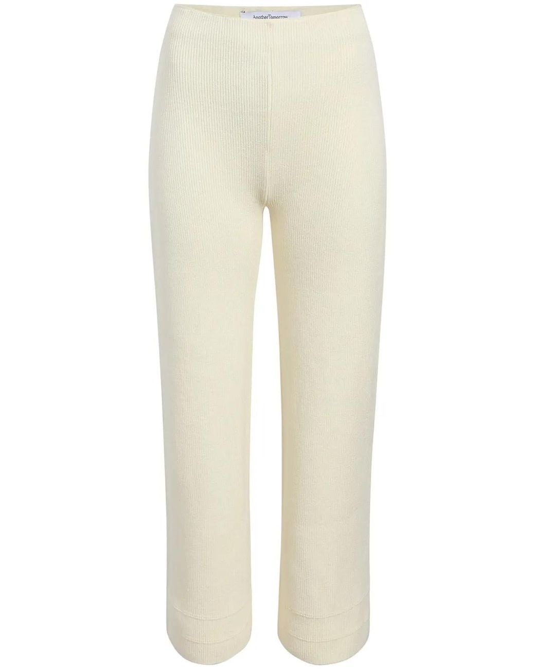 Another Tomorrow Natural Ribbed-Knit Cropped Trousers