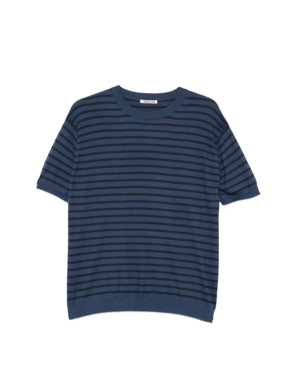 Auralee Blue High-Gauge Striped Cotton T-Shirt for men