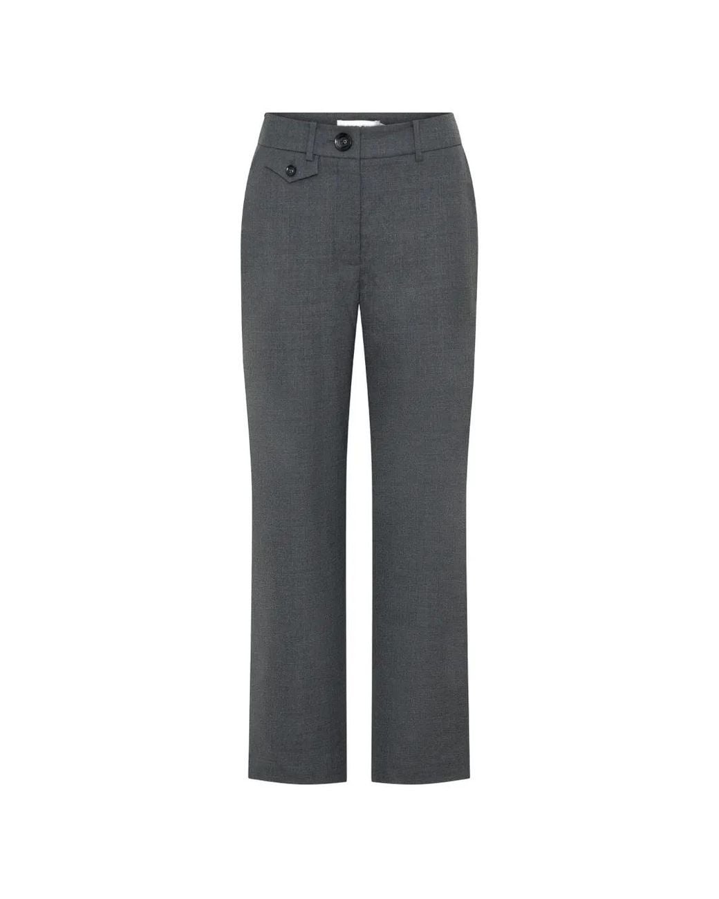 Anna Quan Gray Juliette Button-Detail Trousers