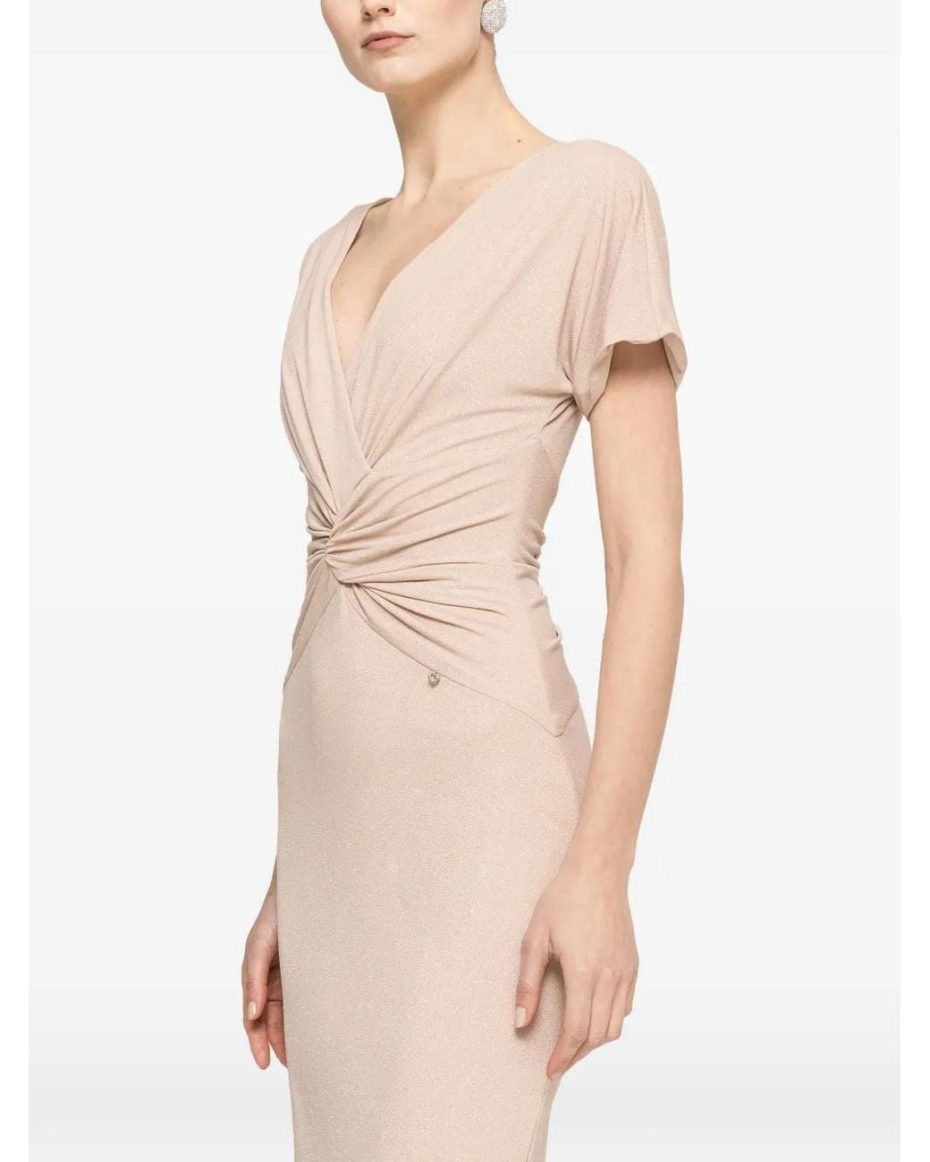 Nissa Natural Glitter V-Neck Maxi Dress