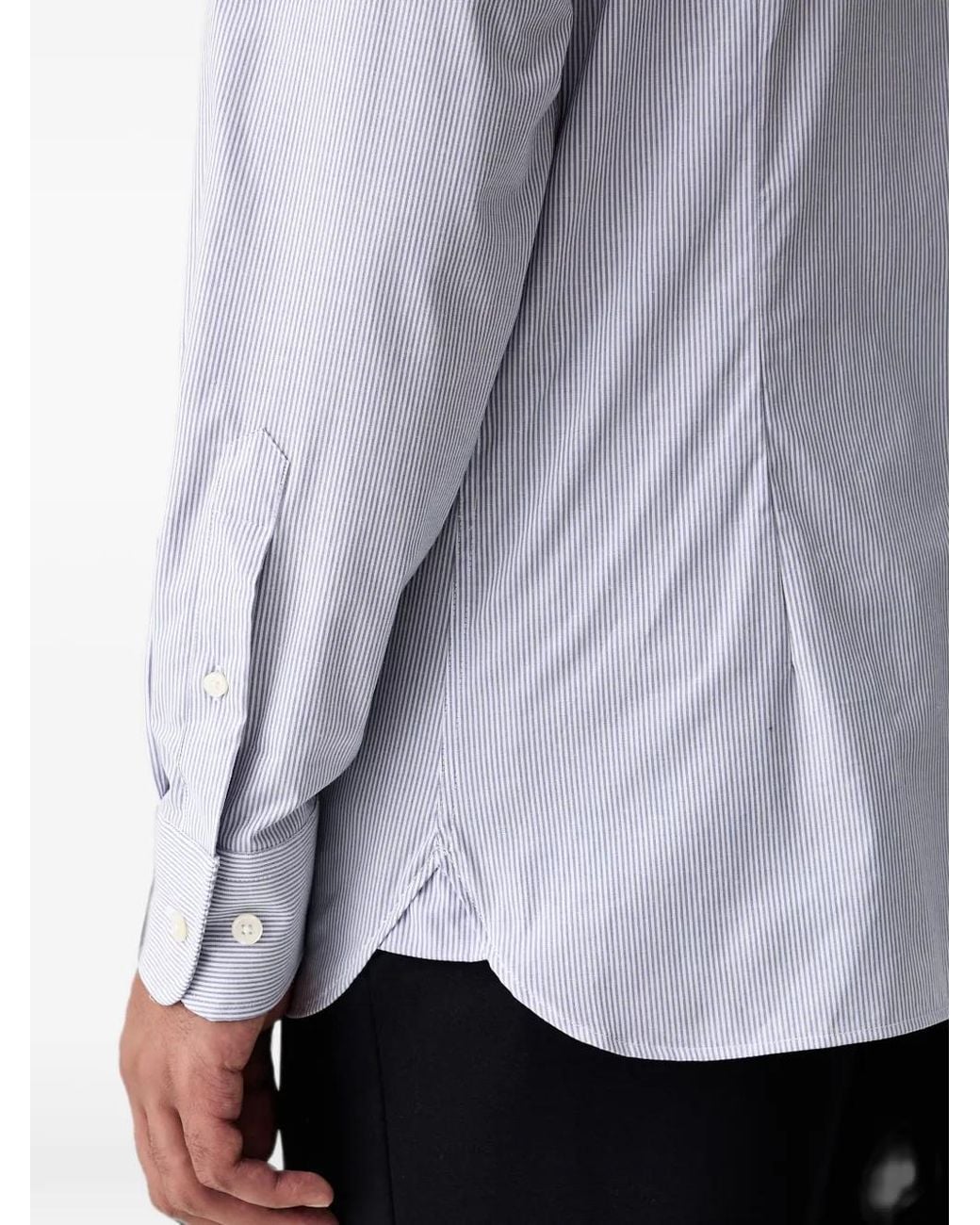 Hackett Gray Vertical-Stripe Logo-Embroidered Shirt for men