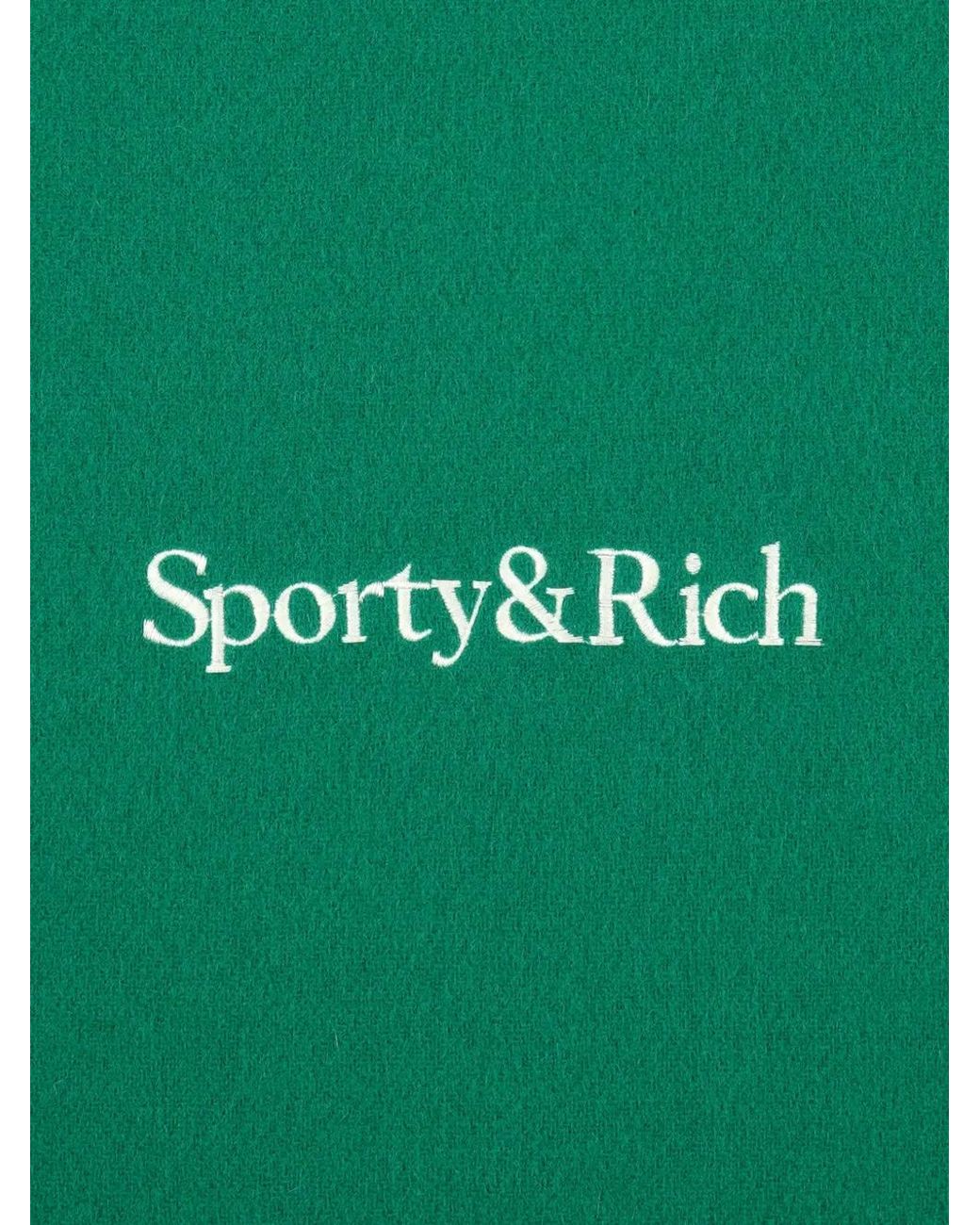 Sporty & Rich Green Fringe Logo-Detail Scarf