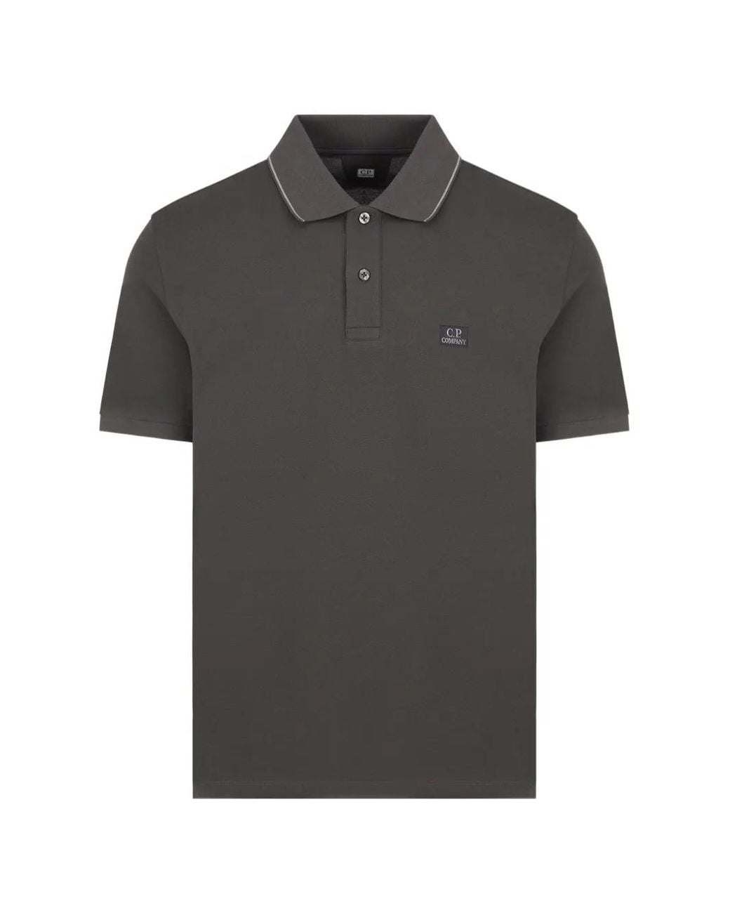 C P Company Black Logo-Patch Tipped Polo Shirt for men
