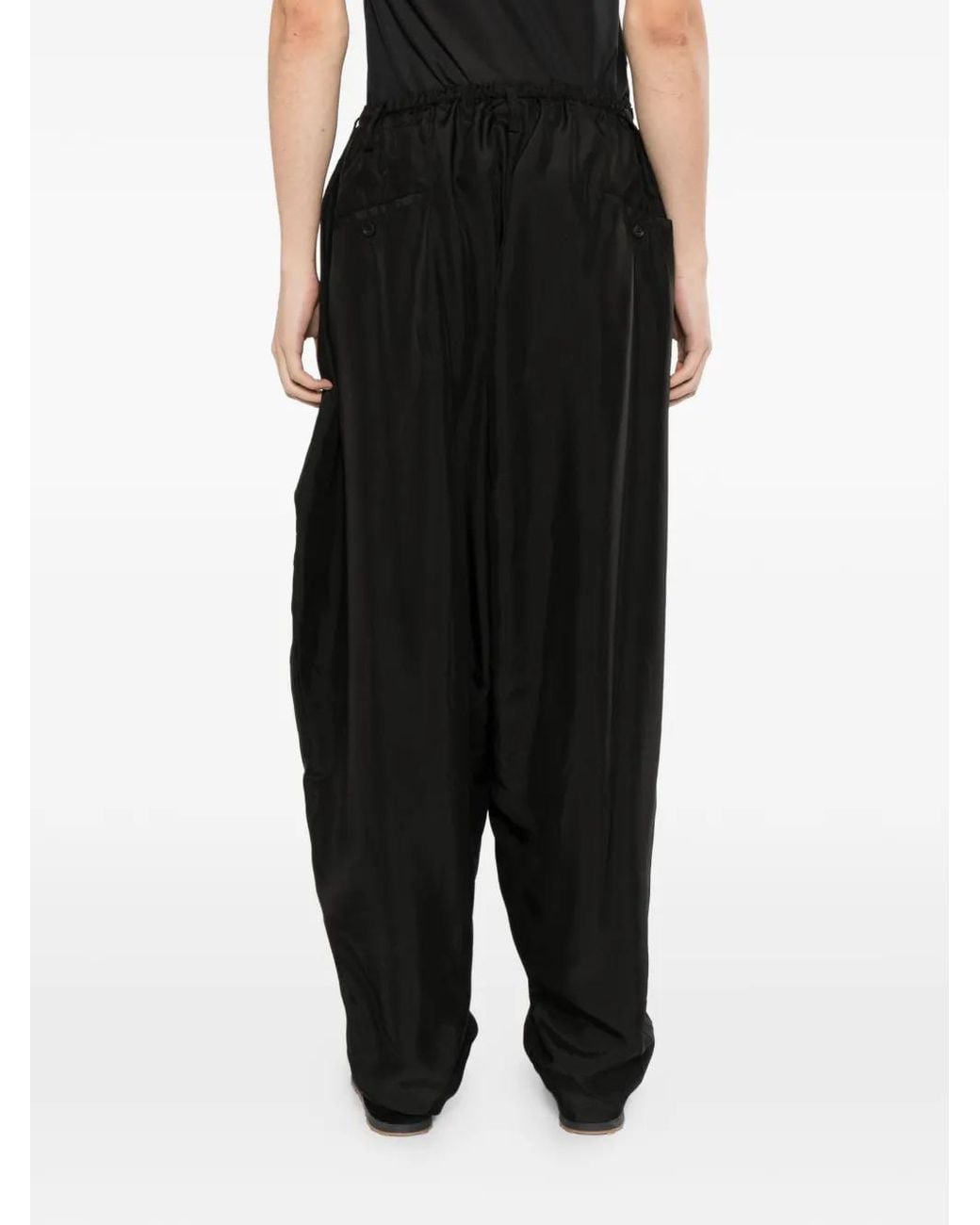 Yohji Yamamoto Black Silk Draped Trousers for men