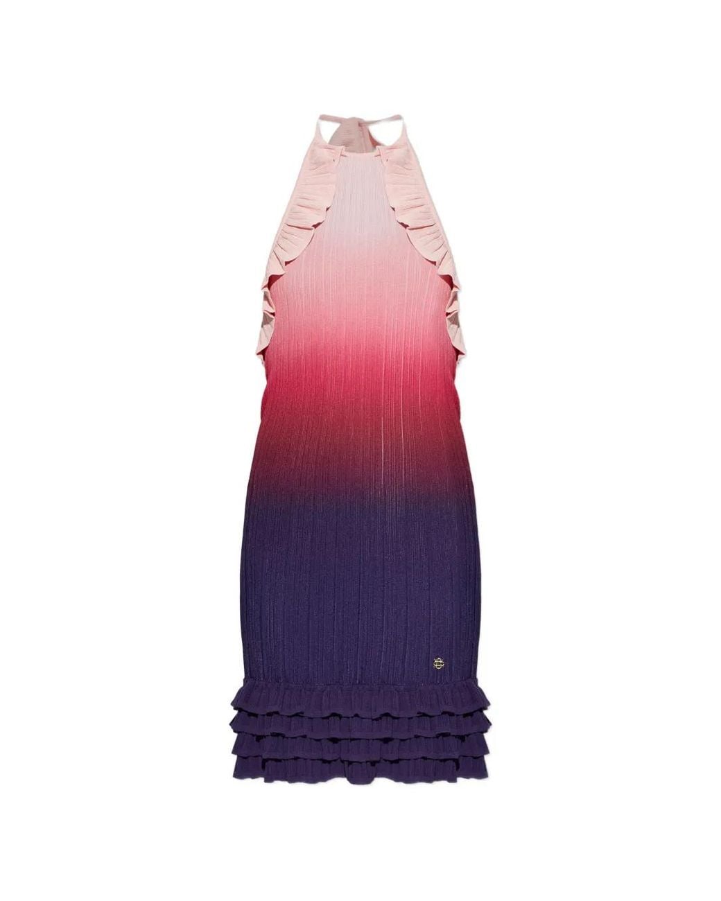 Casablanca Pink High-Neck Mini Dress With Ruffles