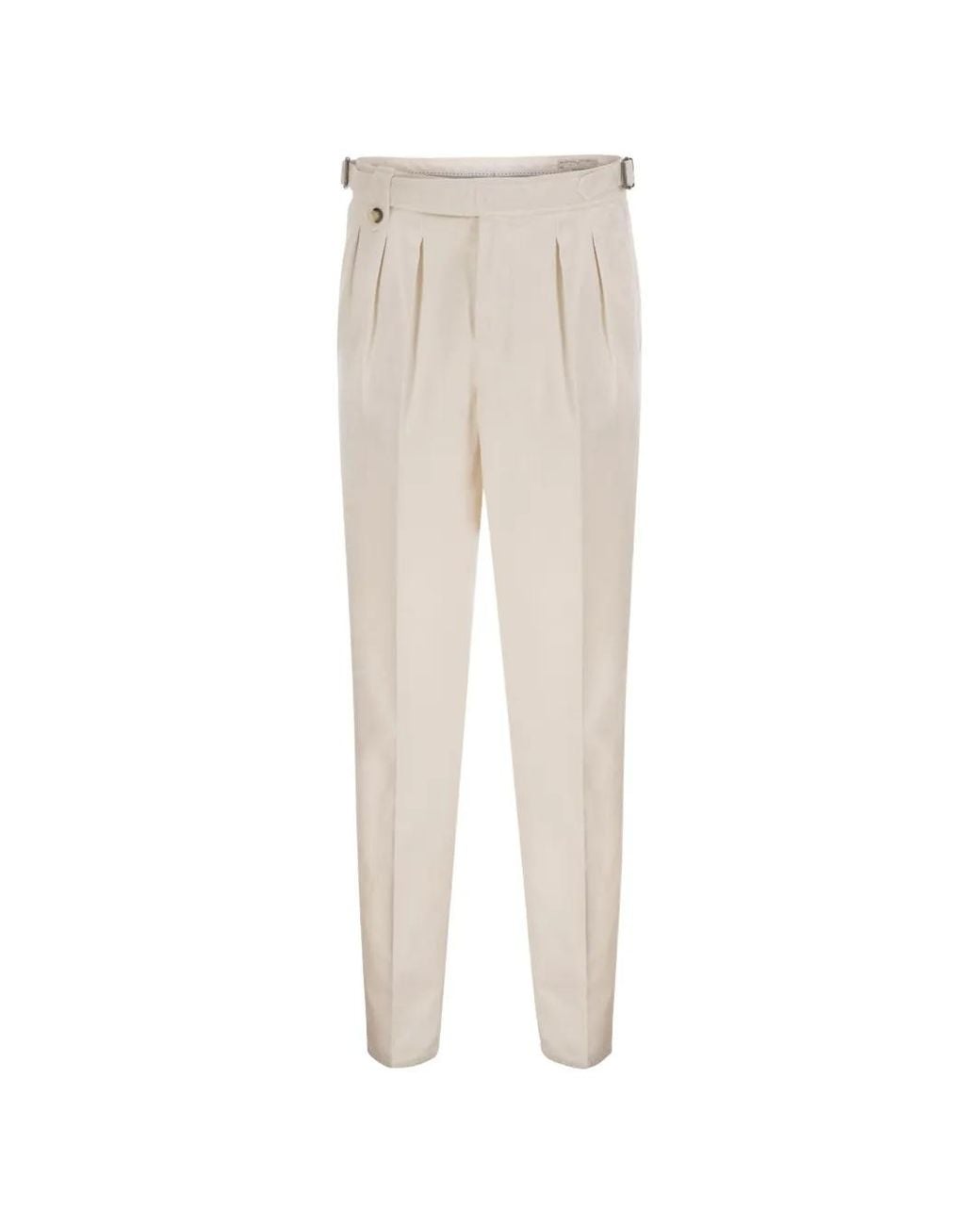 Brunello Cucinelli White Pantalon Plissé À Bandes Latérales D'Ajustement for men