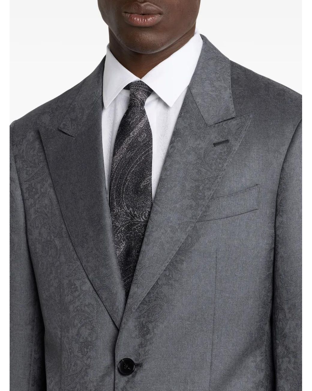 Etro Gray Single-Breasted Wool Jacquard Suit With Floral Paisley Motif for men