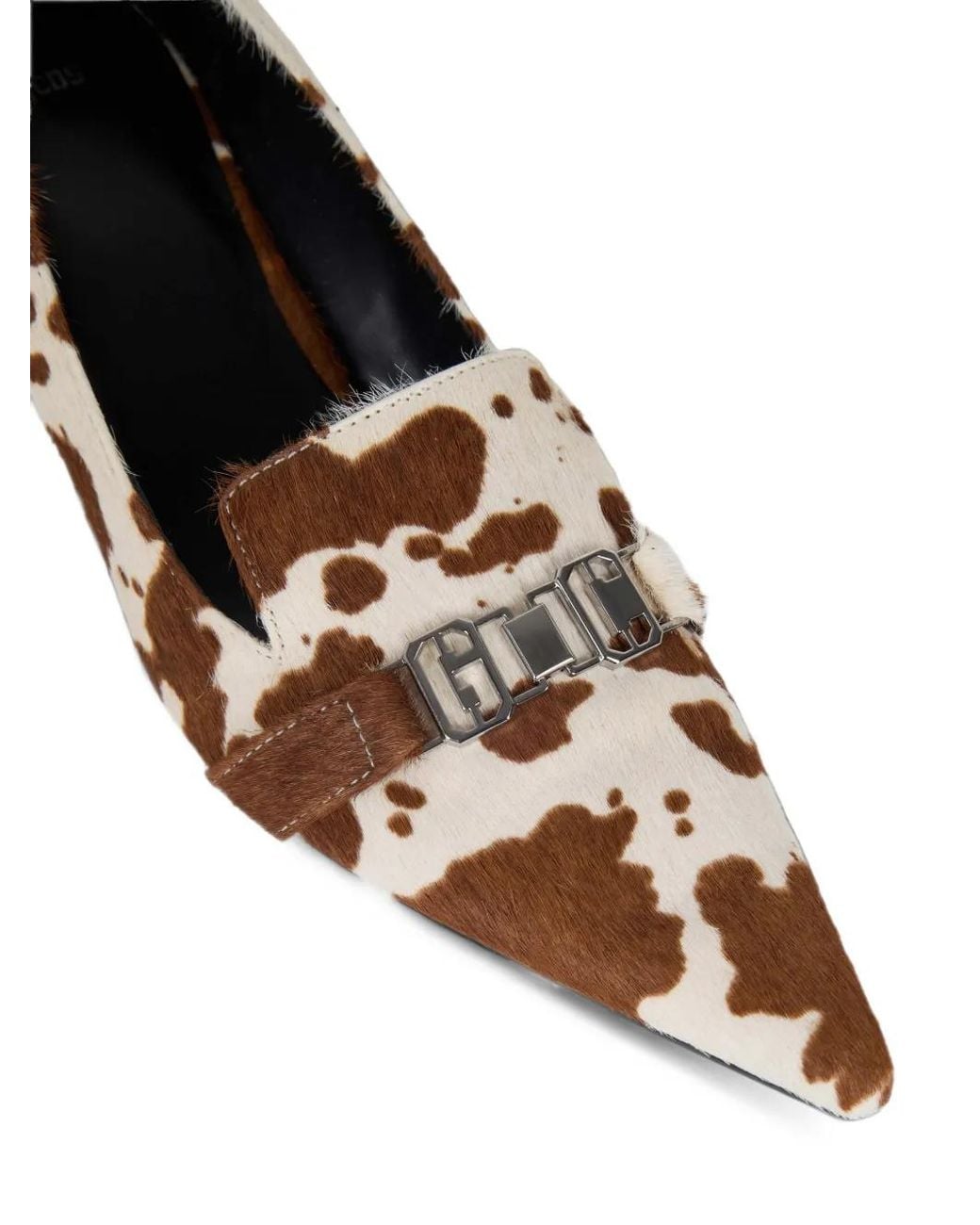 Gcds Brown Cow-Print Logo-Plaque Pumps