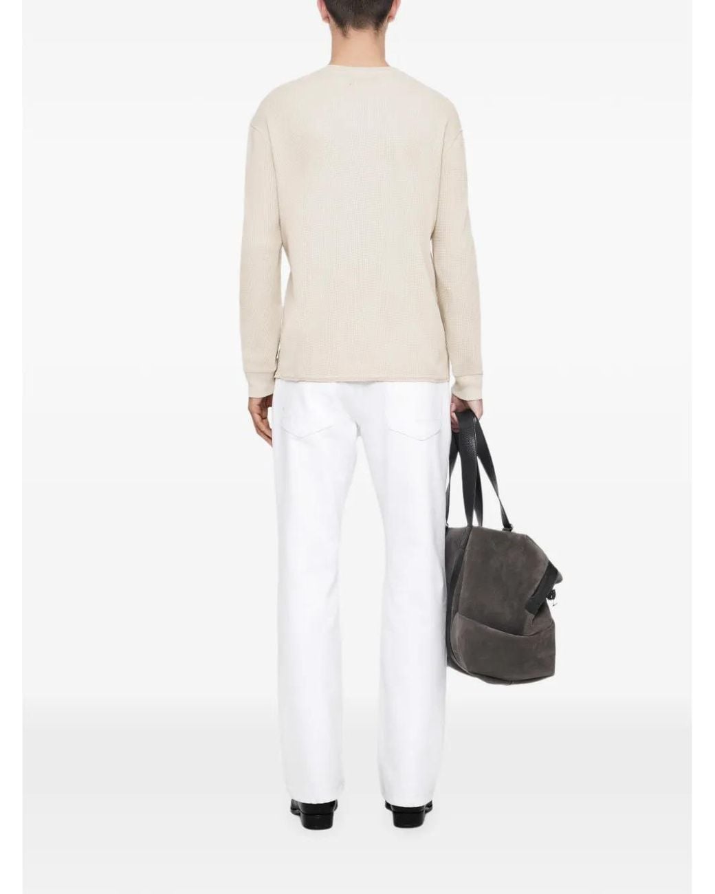 AllSaints White T-Shirt Raine En Maille Gaufrée À Col Henley for men