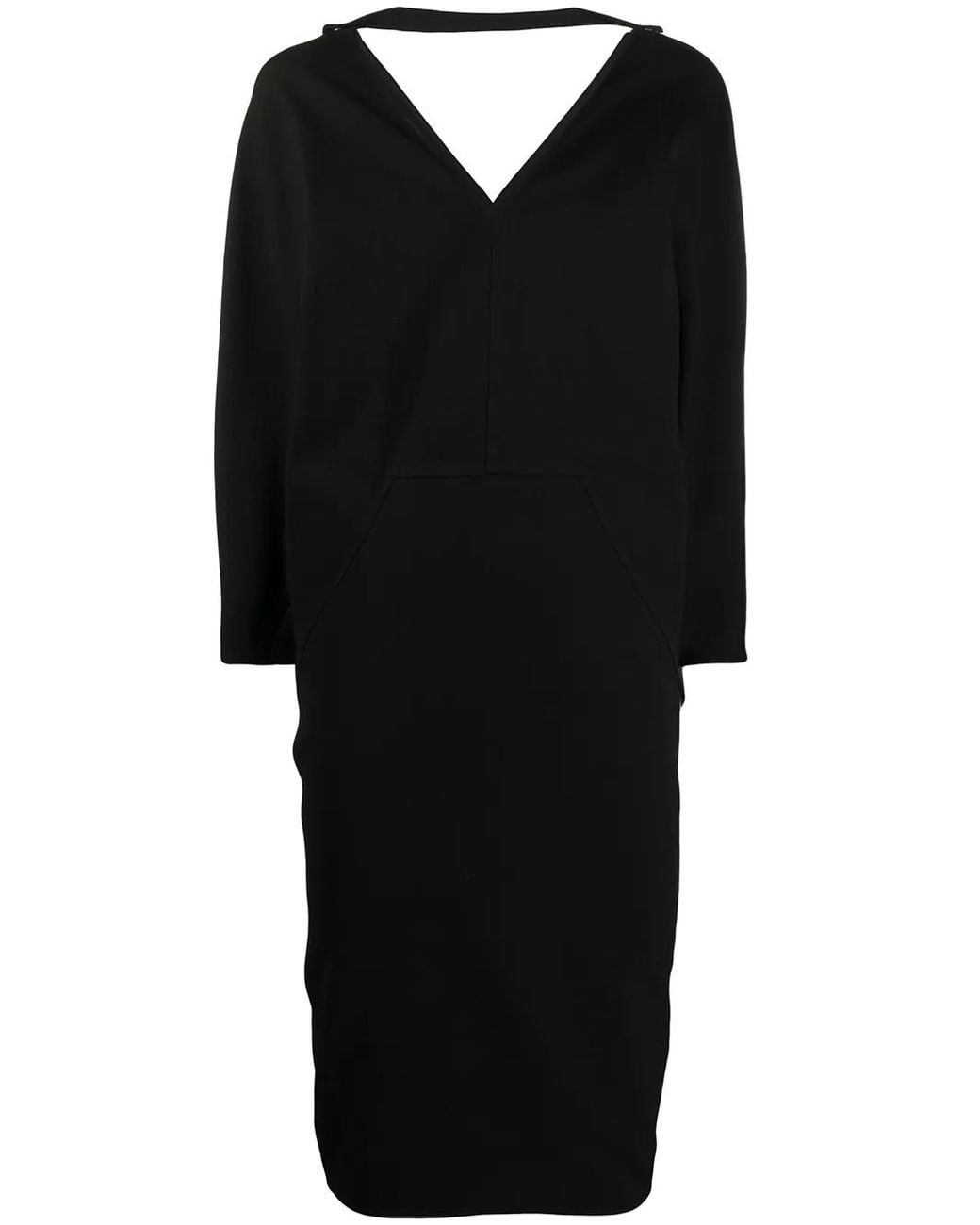 Rick Owens Black V-Neck Midi Dress
