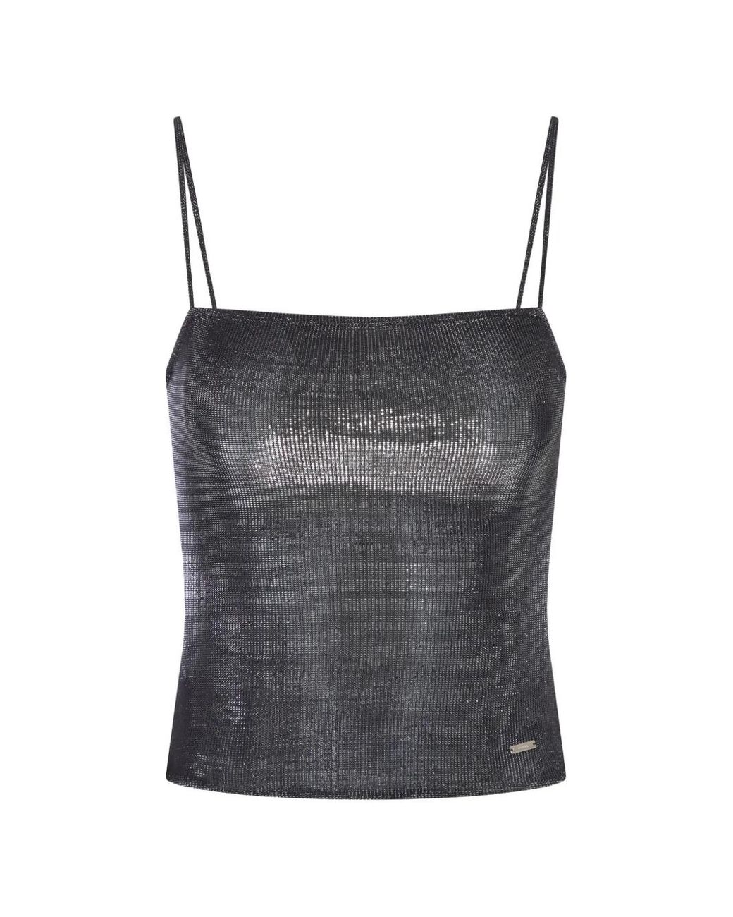 Gucci Black Metallic Spaghetti-Strap Tank Top