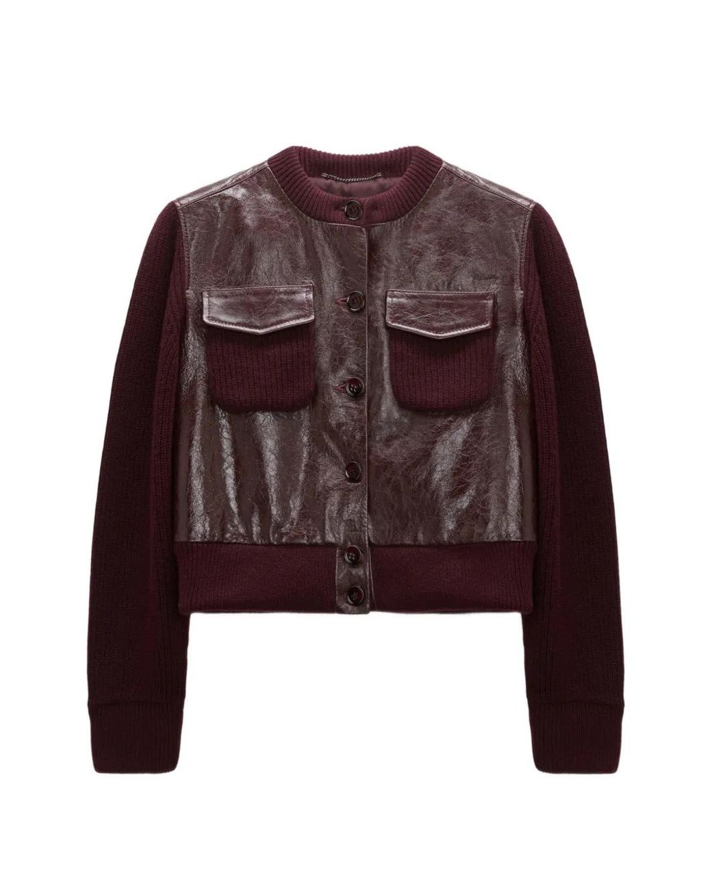 Dorothee Schumacher Red Leather-Panelled Knitted Jacket