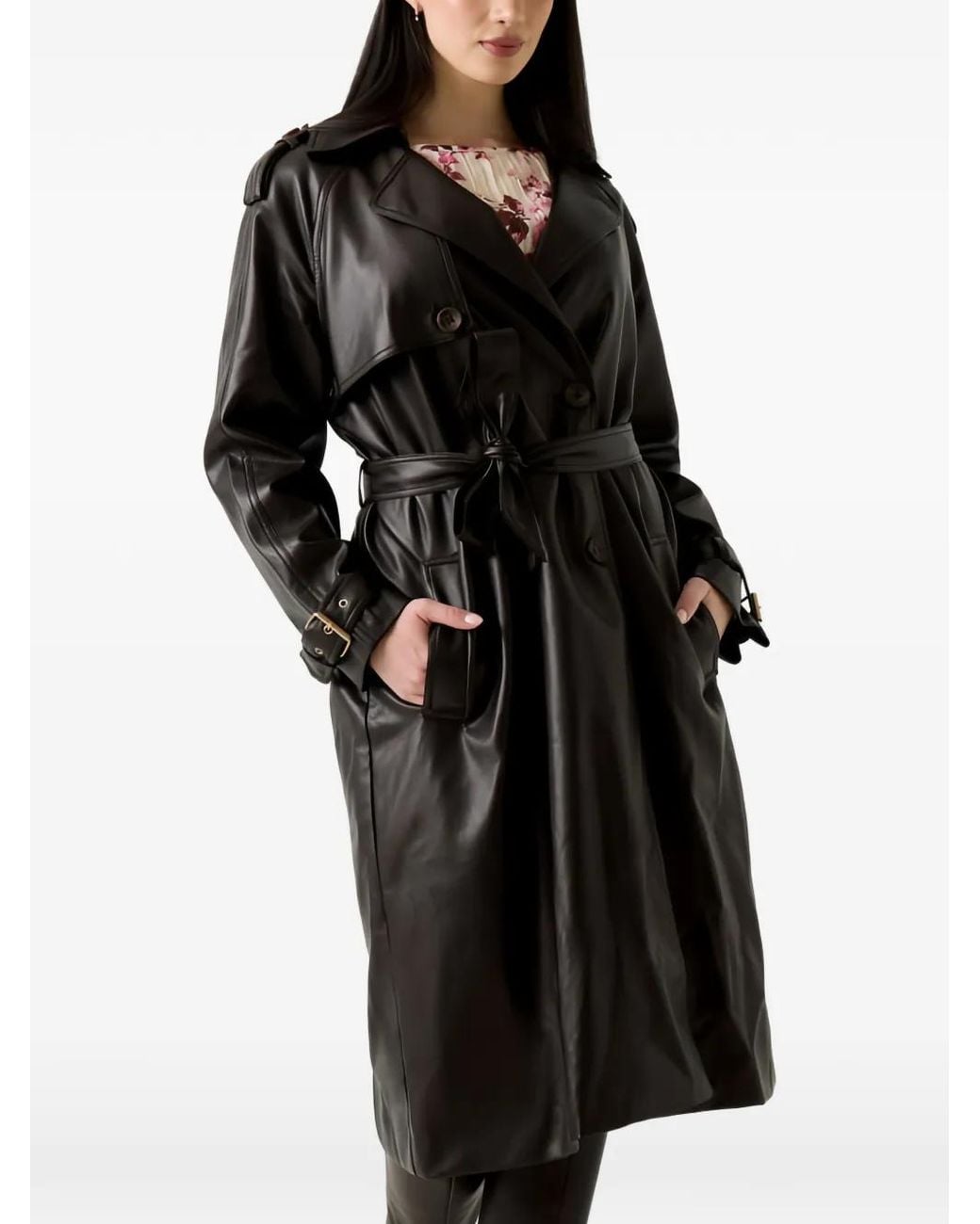 Guess Black Faux Leather Trench Coat