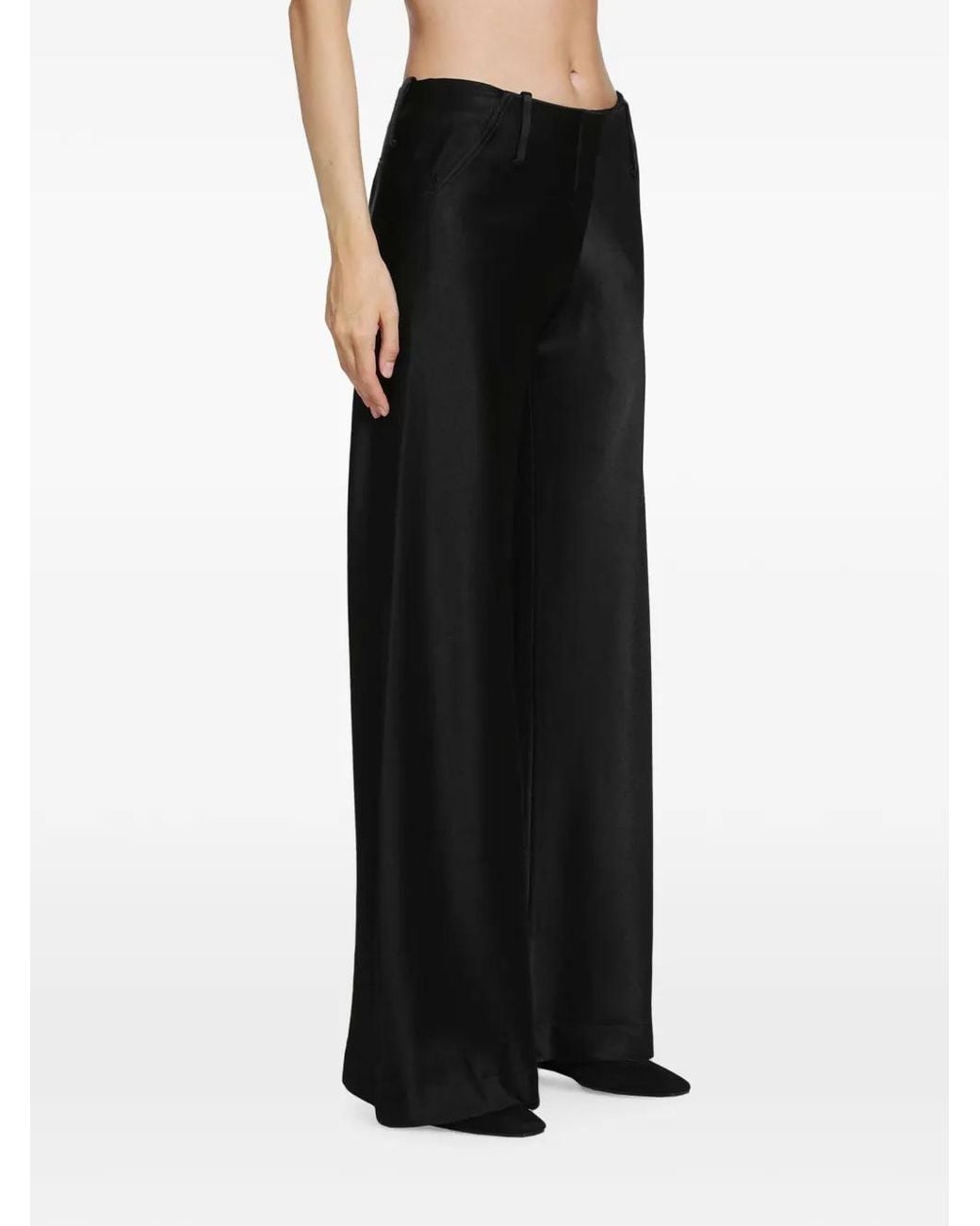 Yehuafan Black Satin Wide-Leg Trousers