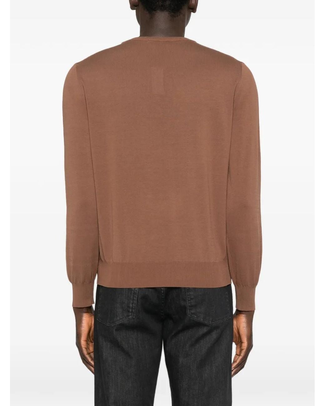 Canali Brown Crew-Neck Long-Sleeve Sweater for men