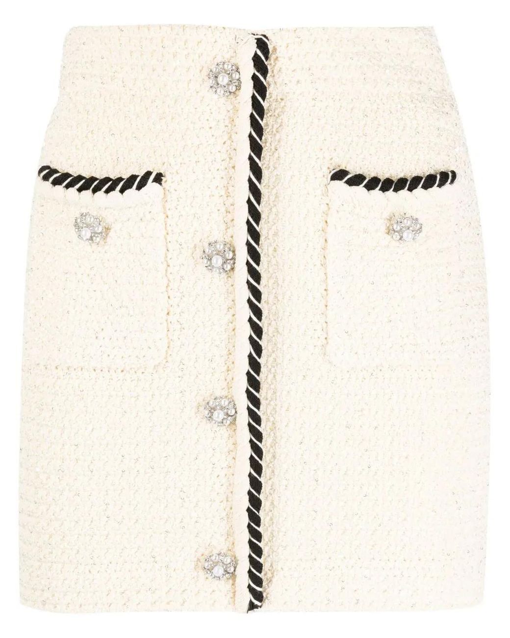 Self-Portrait Natural Elf-portrait Sequin Knitted Mini Skirt