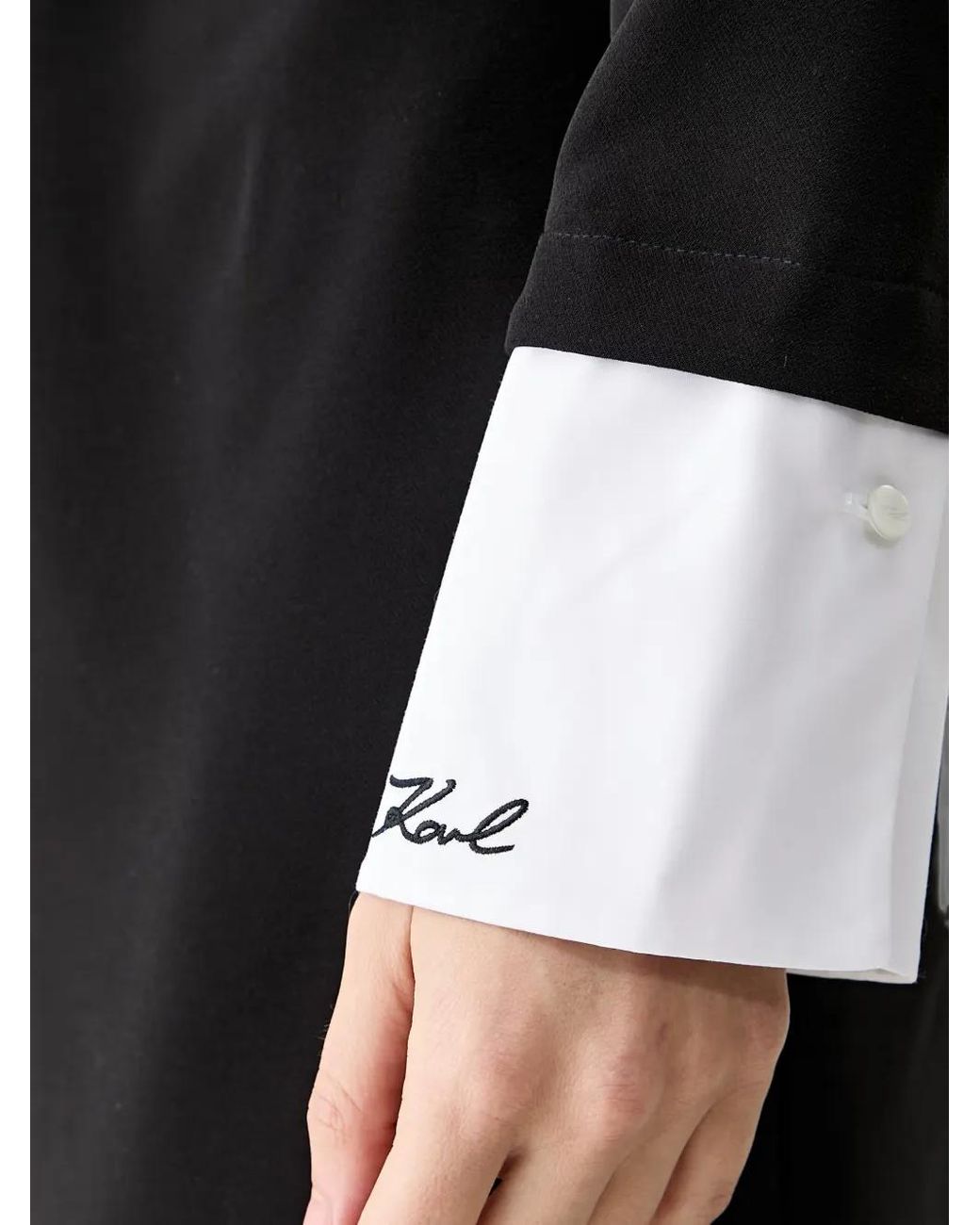 Karl Lagerfeld Black Robe Courte À Col Contrastant En V