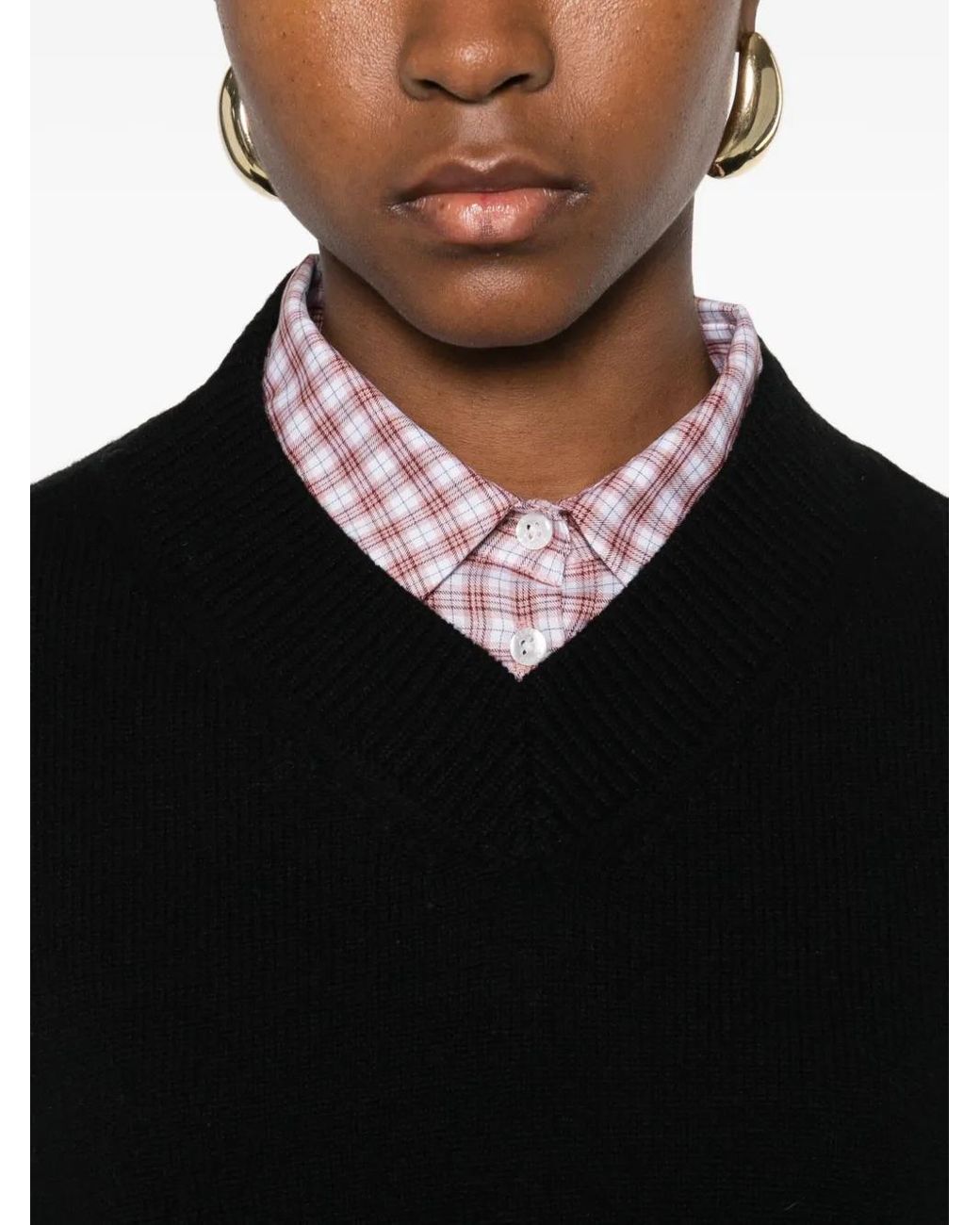 Maison Kitsuné Black V-Neck Wool Sweater