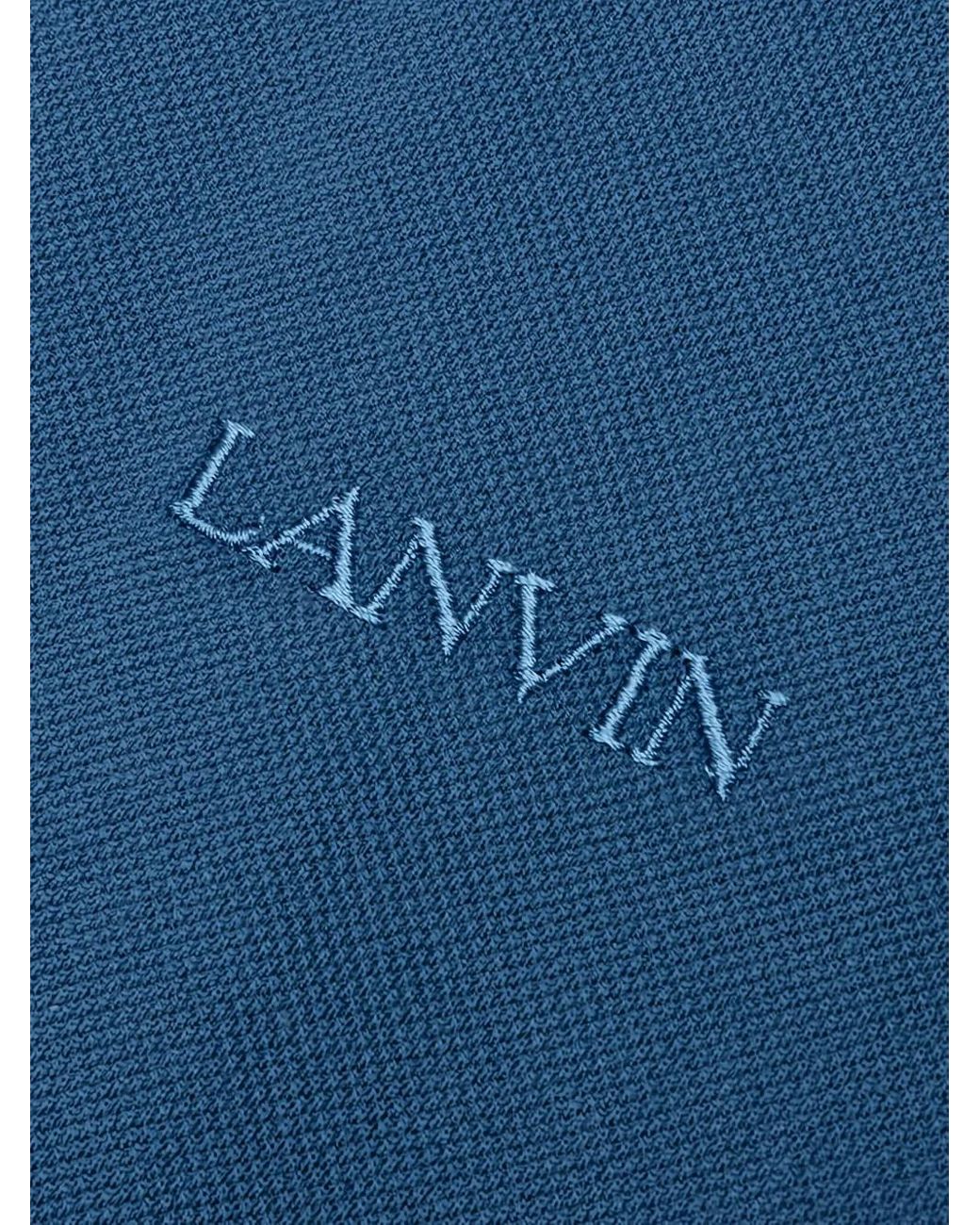 Lanvin Blue Curb-Detail Polo Shirt for men