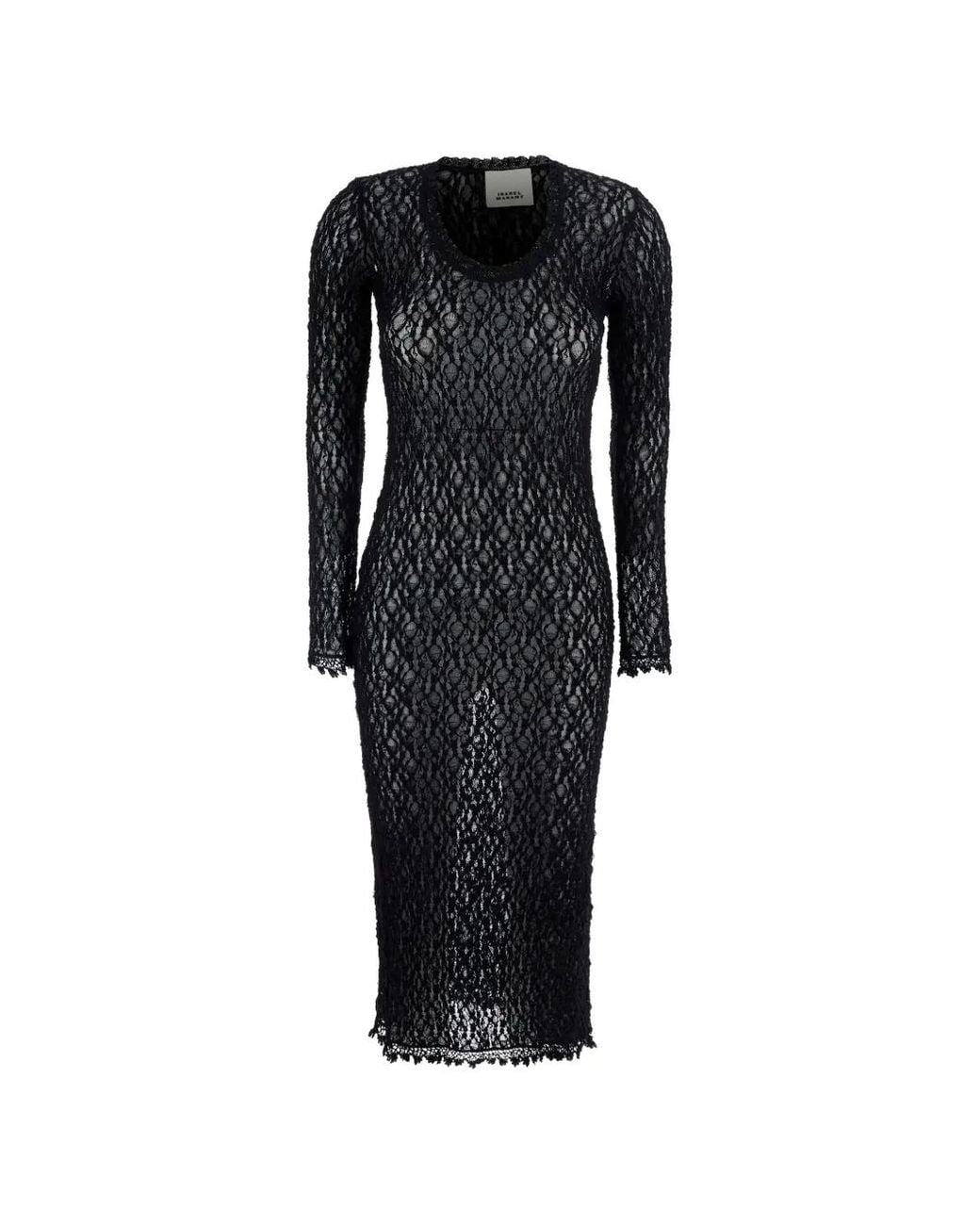 Isabel Marant Black Lace-Knit Long-Sleeve Dress