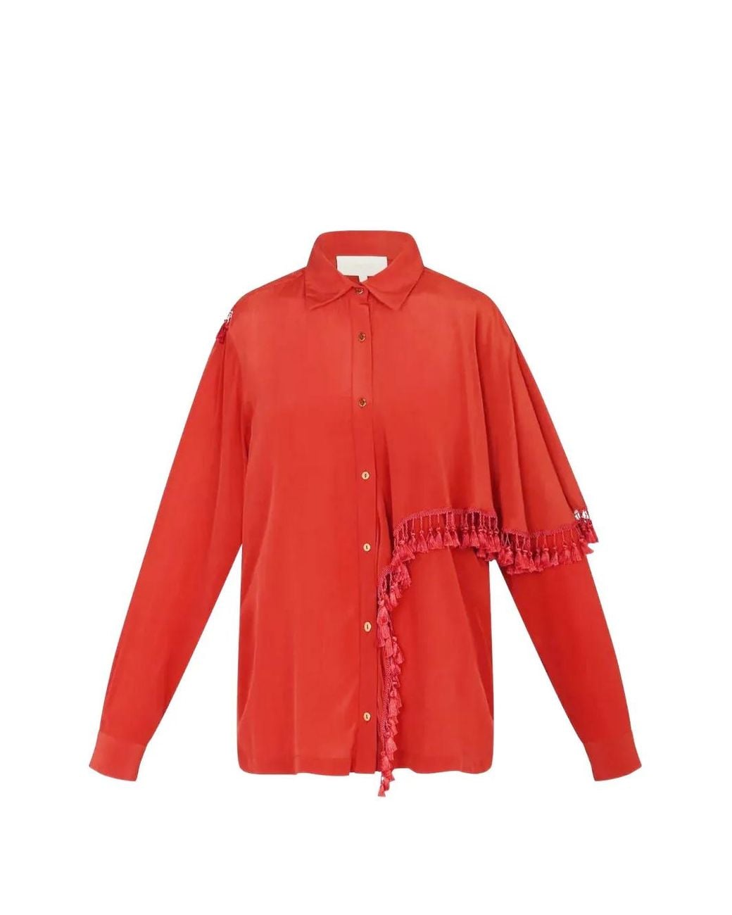 Carolina K Red Camo Tassel-Trimmed Asymmetric Shirt
