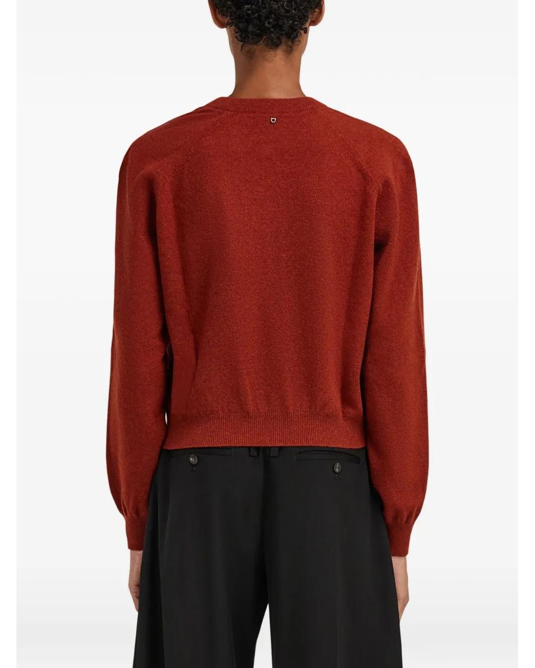 Ferragamo Red Leather-Detailed Wool-Cashmere Sweater
