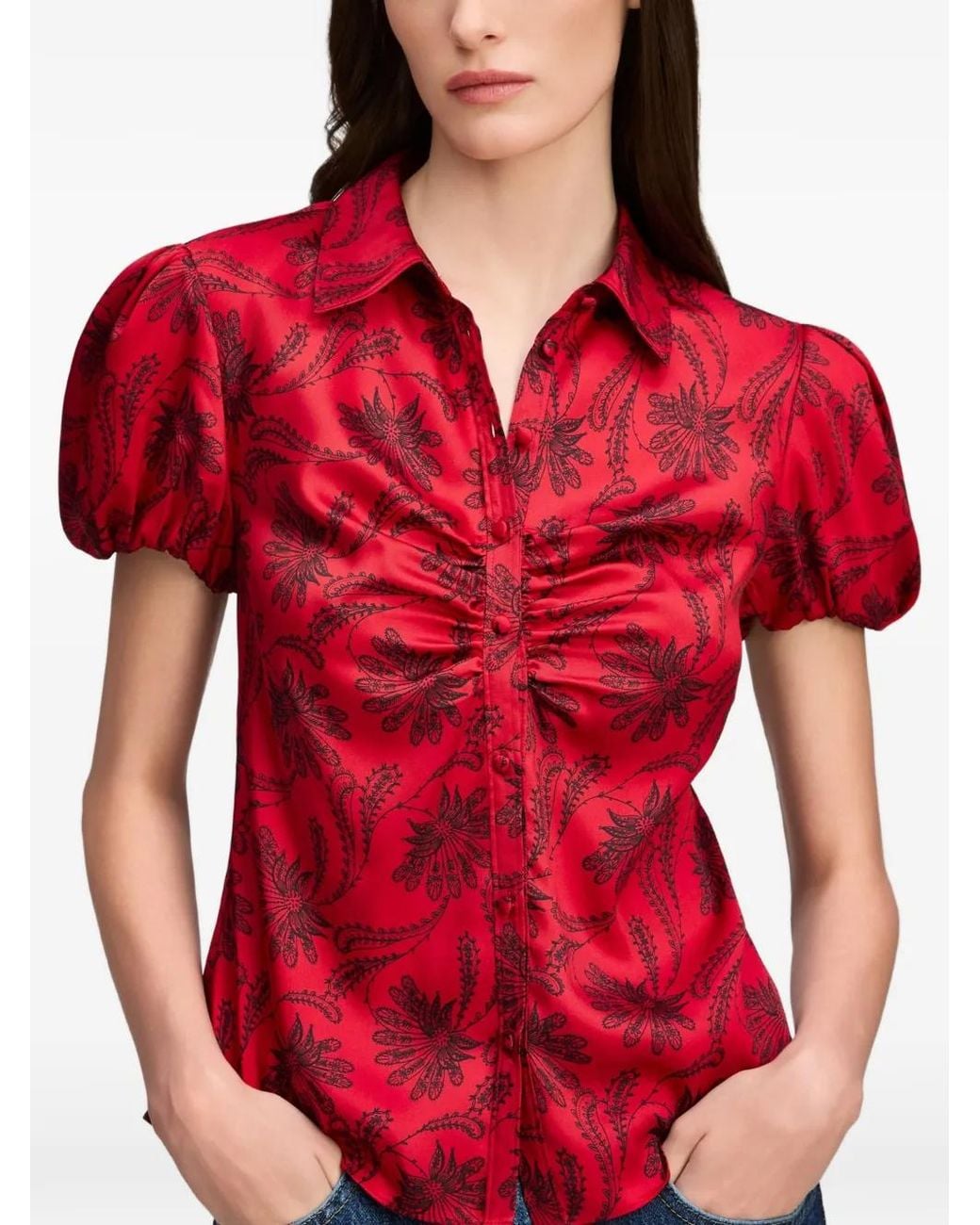 Cinq À Sept Red Solange Paisley Fan Top
