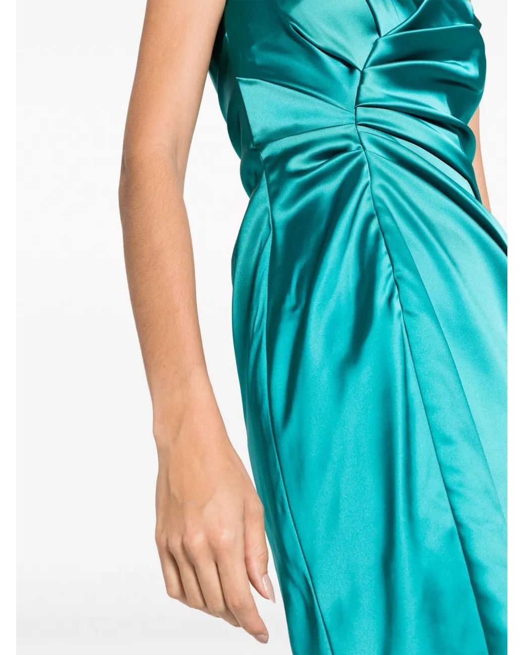 Talbot Runhof Blue Gathered-Detail Midi Dress