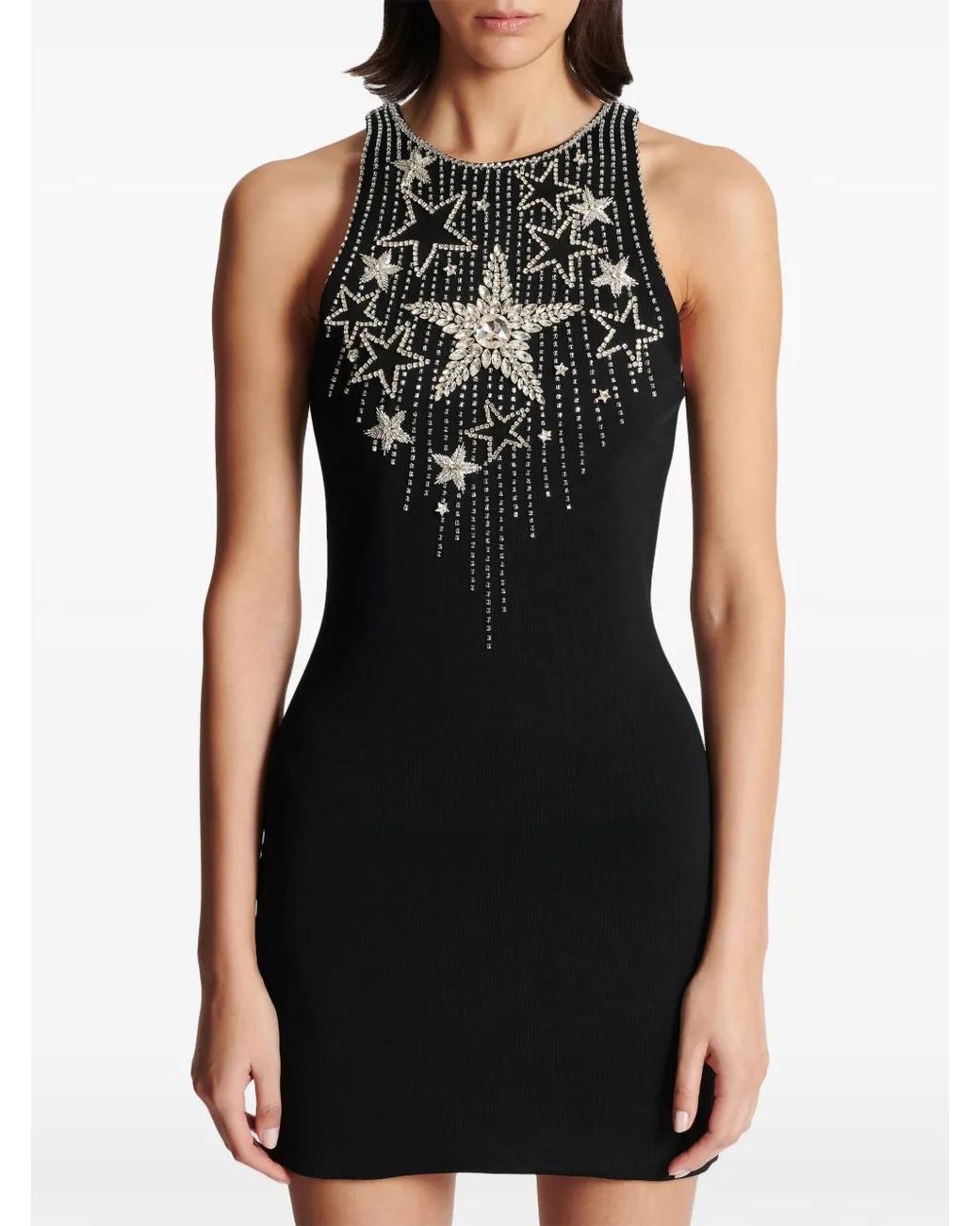 Balmain Black Falling Stars Short Dress With Embroidery