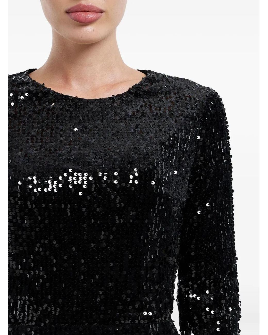 POST MERIDIEM Black Sequin-Embellished Velvet Midi Dress