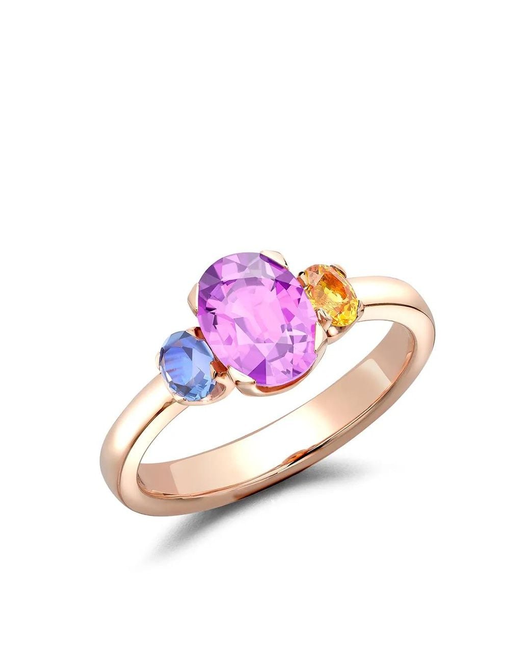 Pragnell Pink 18Kt Rose Fancy Three-Stone Sapphire Ring