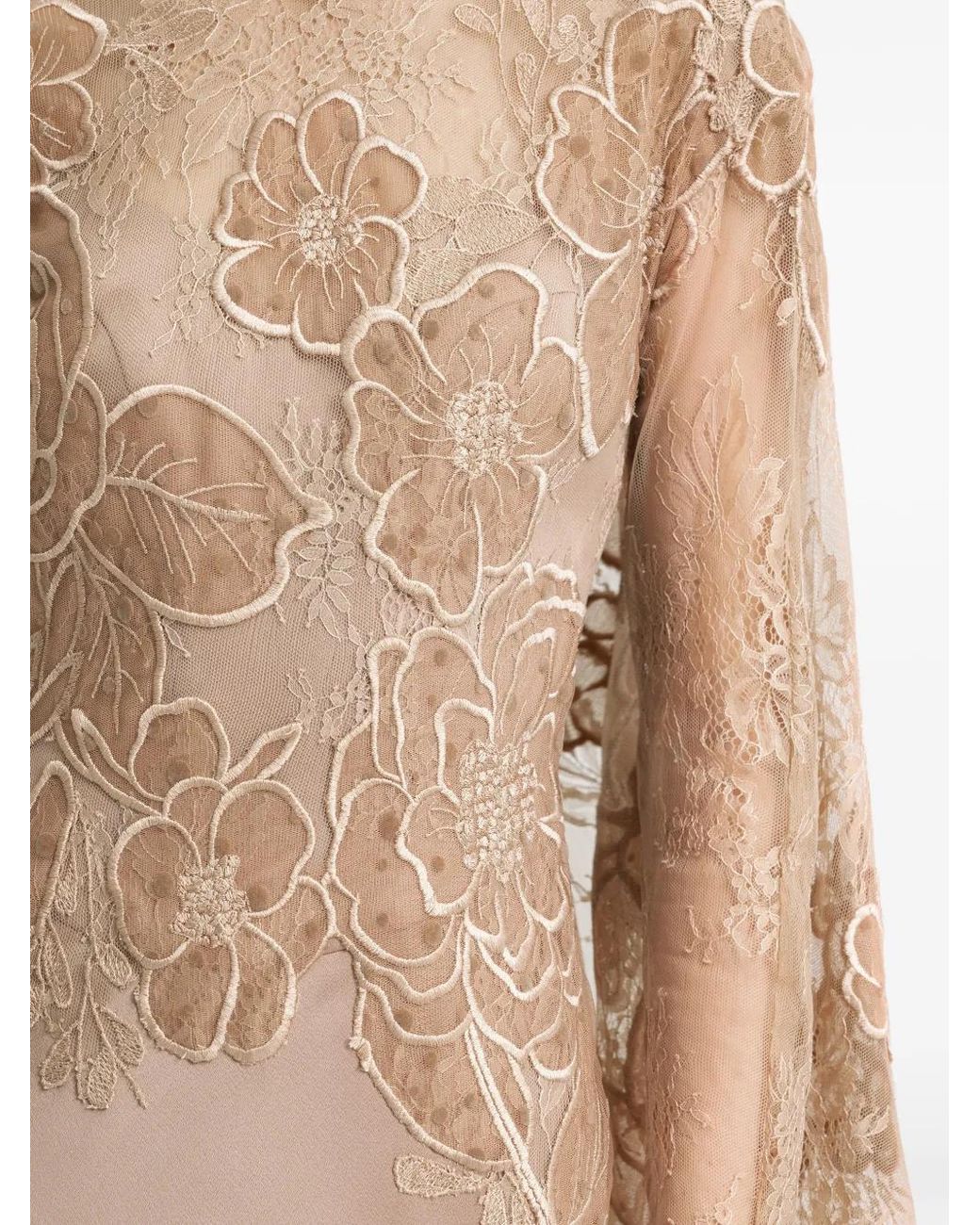 Gemy Maalouf Natural Embroidered Lace Gown