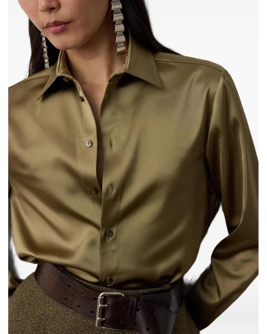 Ralph Lauren Green Adrien Relaxed-Fit Satin Shirt