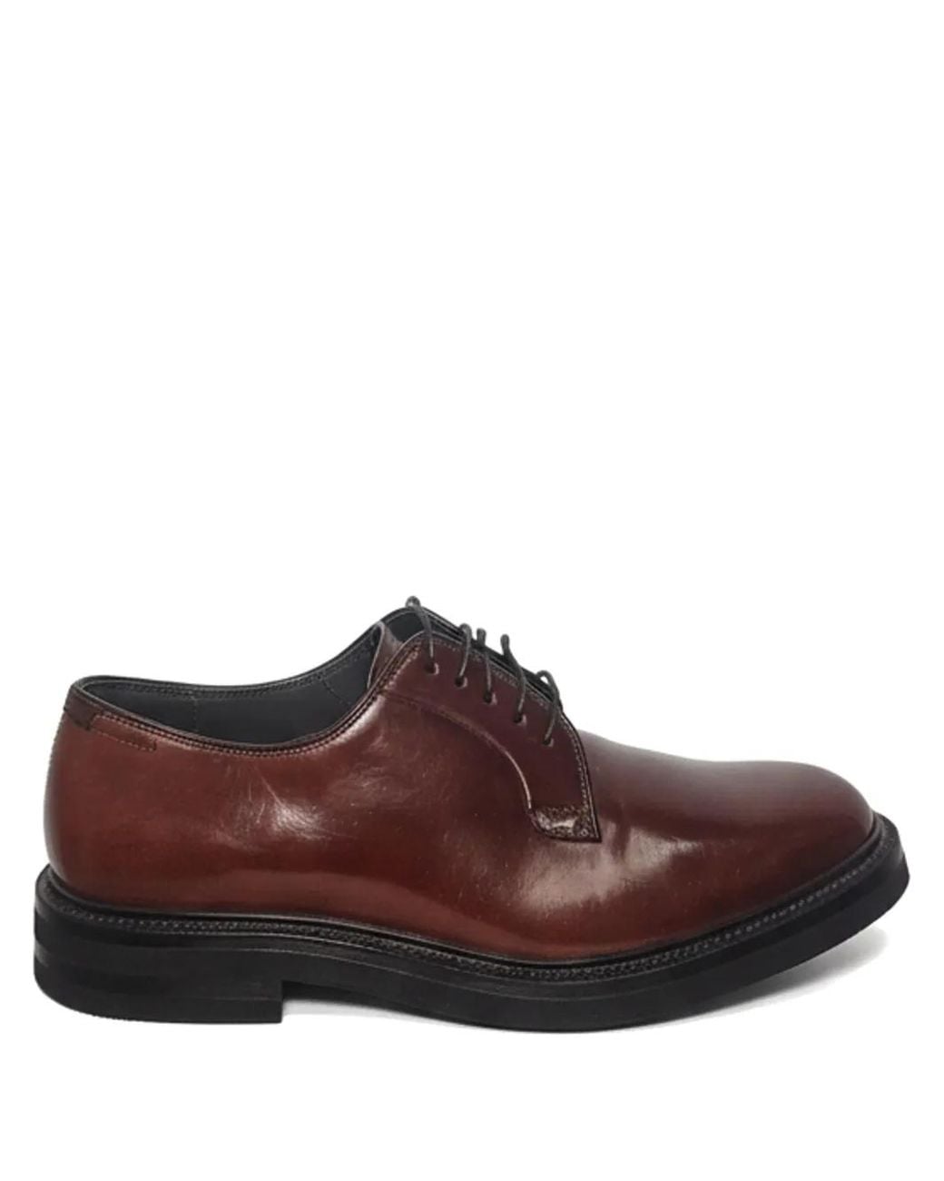 Brunello Cucinelli Brown Leather Lace-Up Derby Shoes for men