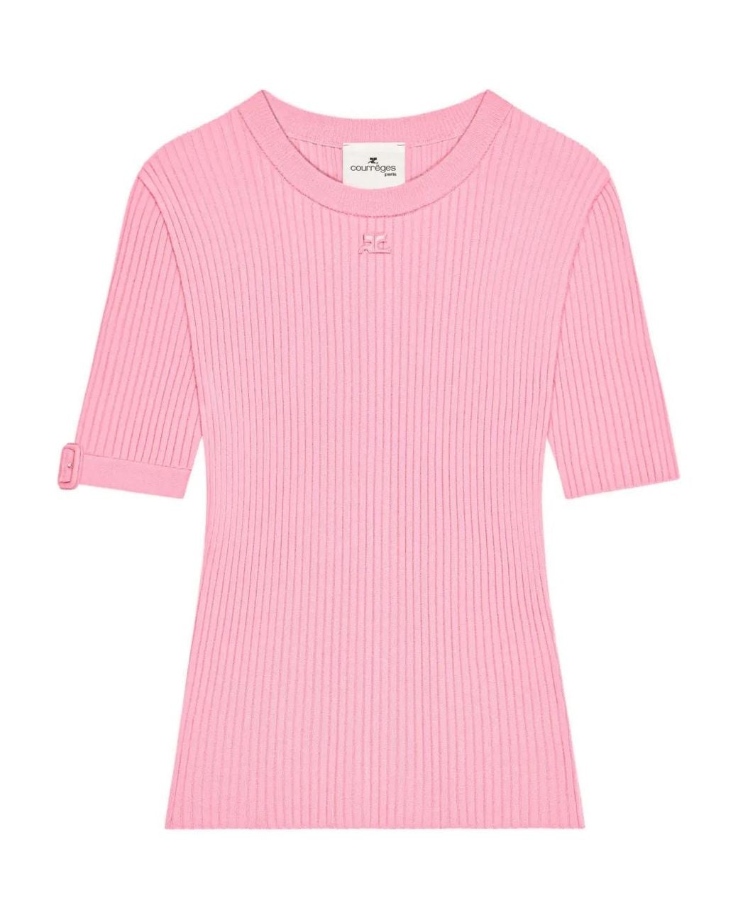 Courreges Pink Rib Knit Buckle T-Shirt