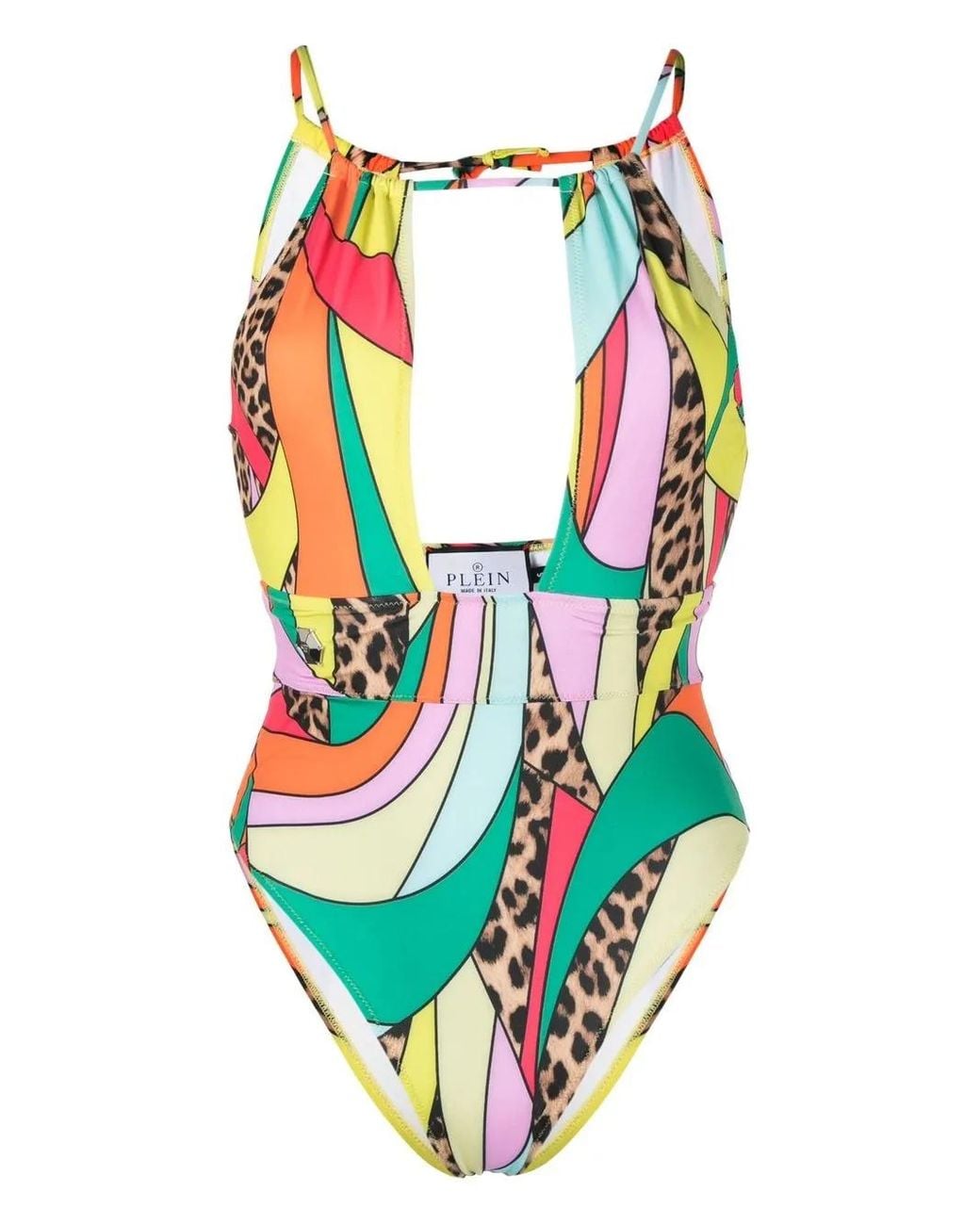 Philipp Plein White Patchwork-Print Monokini