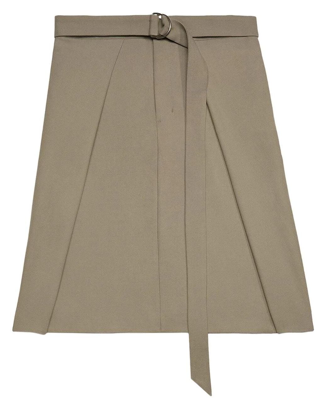 AMI Natural Belted Wool Midi Skirt