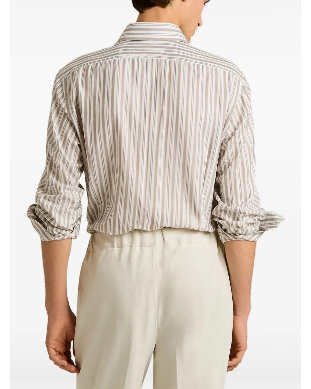 Kiton White Striped Cotton Shirt for men