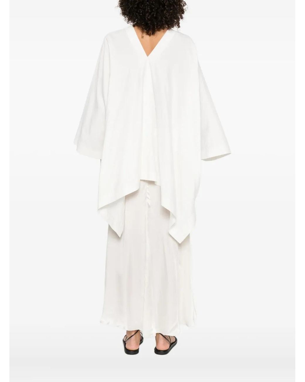 The Row White V-Neck Asymmetric Top