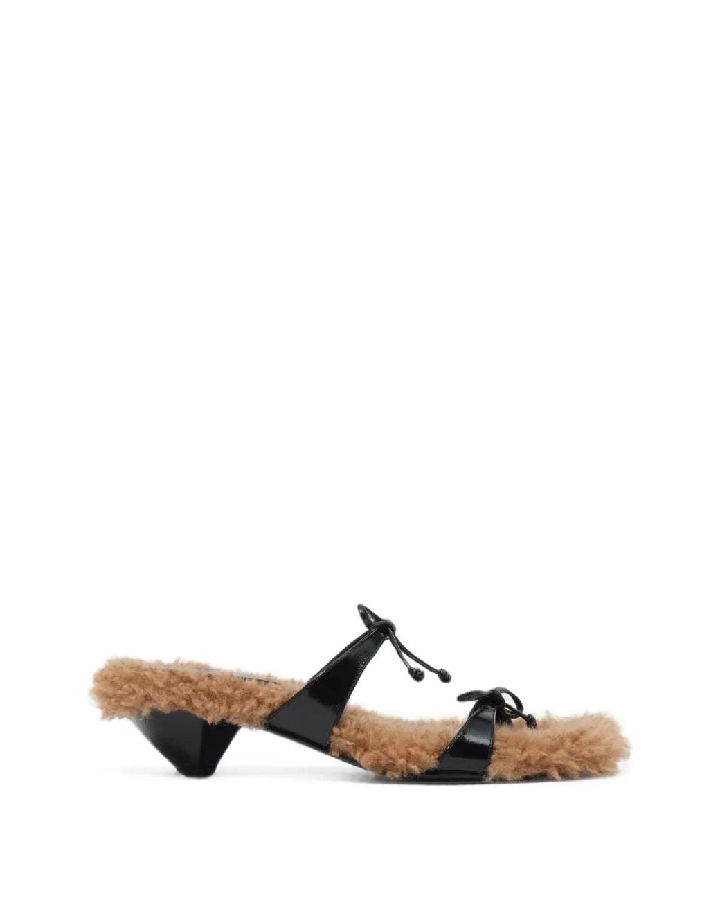 Bimba Y Lola White Fur Lace-Up Heeled Sandals