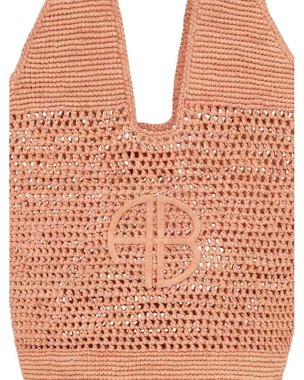 Anine Bing White Leah Logo Raffia Bag
