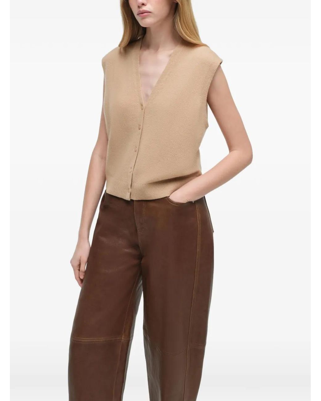 Jonathan Simkhai Natural Rozzi V-Neck Cashmere Vest