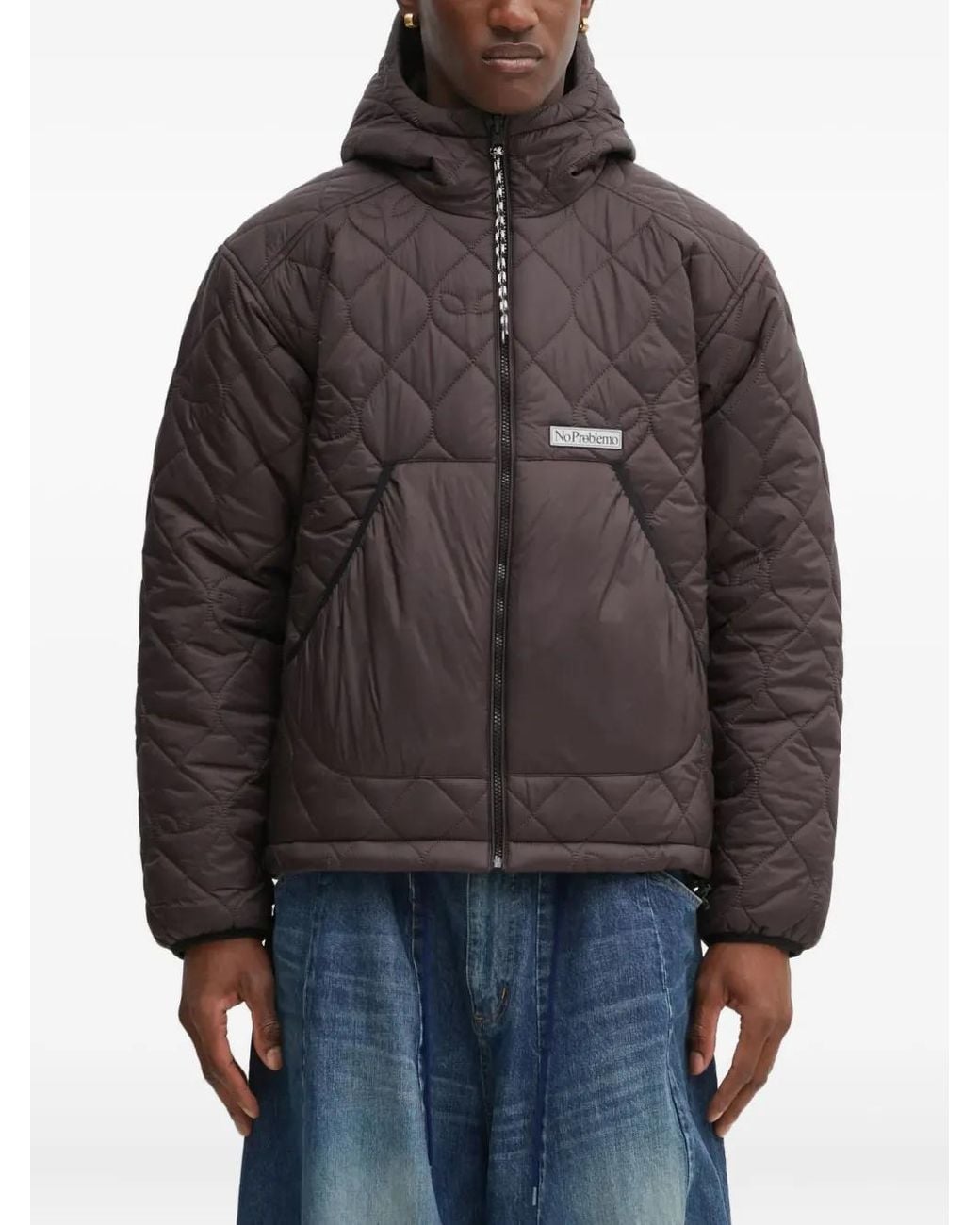 No Problemo Gray Quilted Hooded Jacket for men
