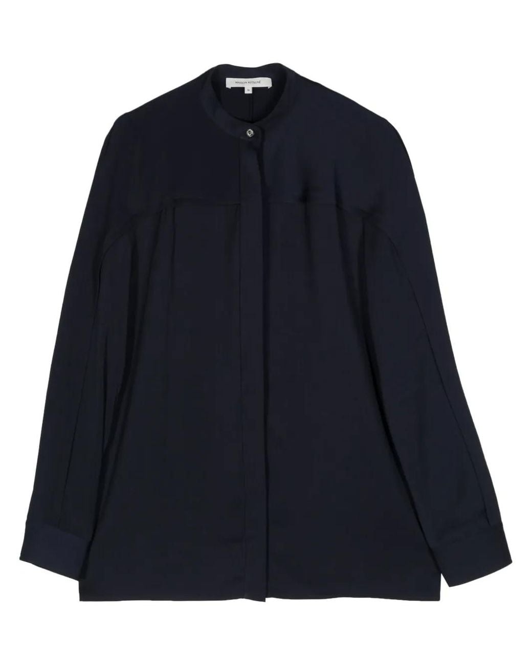 Maison Kitsuné Blue Pleat-Detail Collarless Shirt