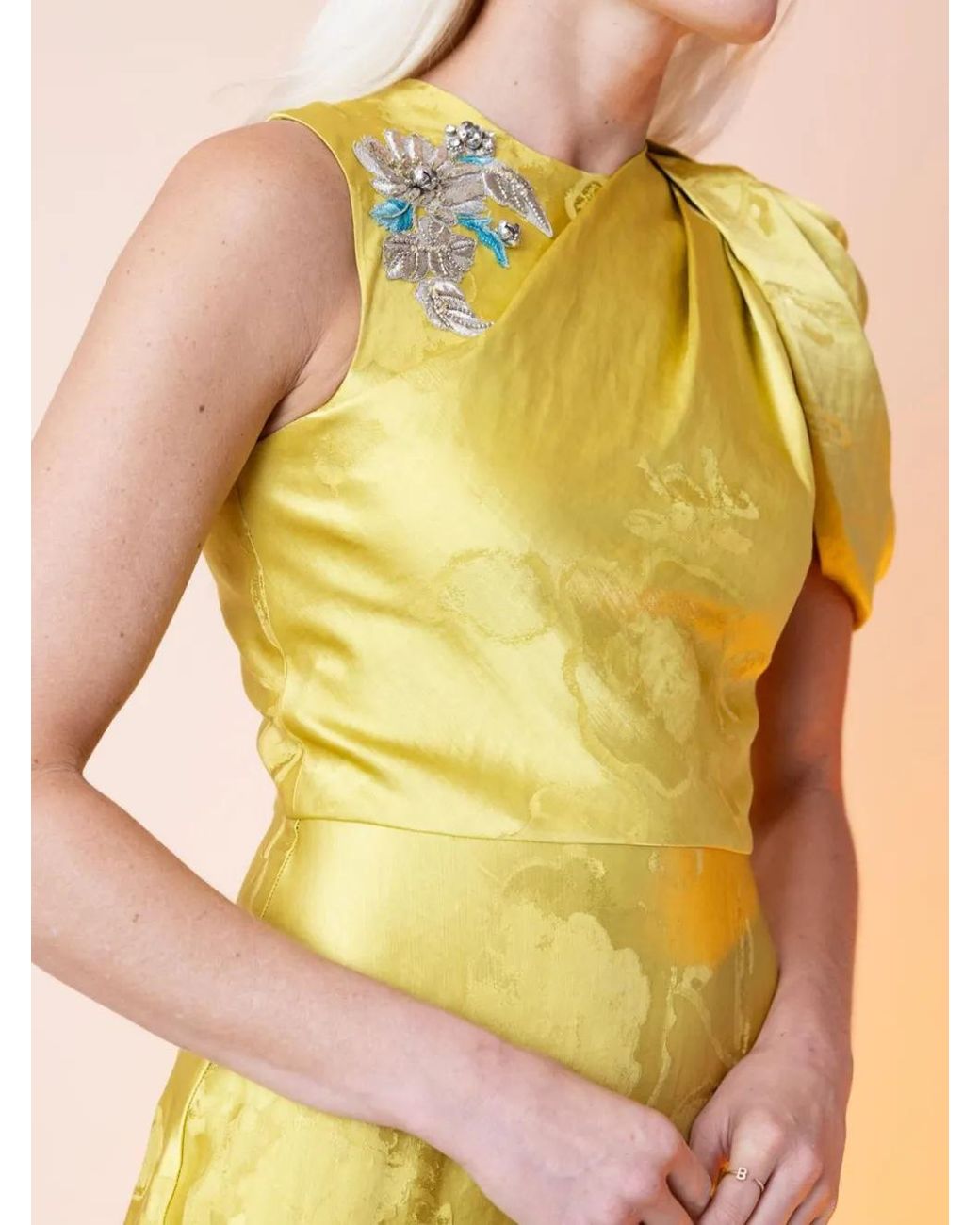 Erdem Embellished Draped Jacquard Gown in Yellow | Lyst